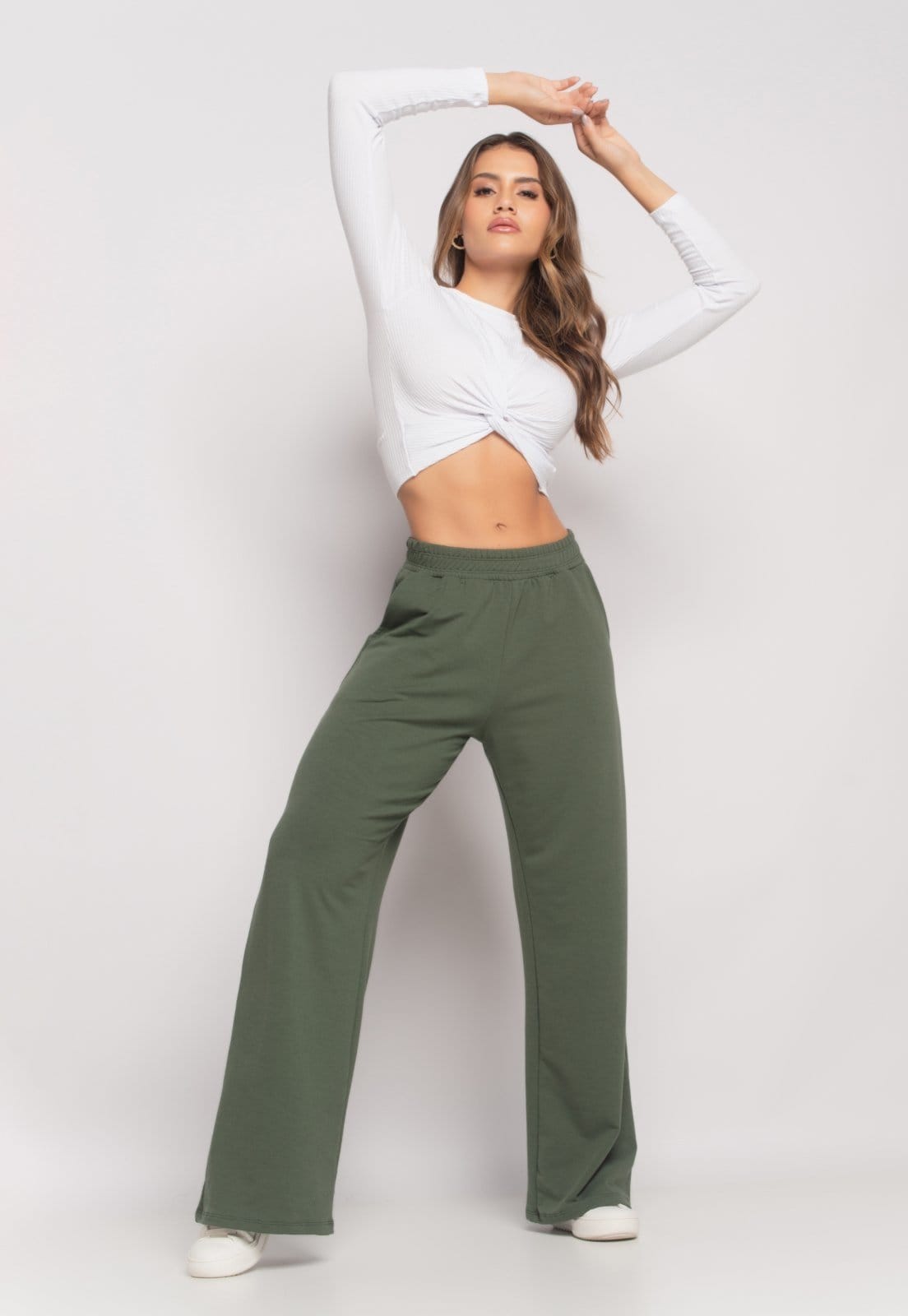 Vista 2 Calça Wide Leg Com Bolso Moletinho Salvatore Salvatore Fashion verde