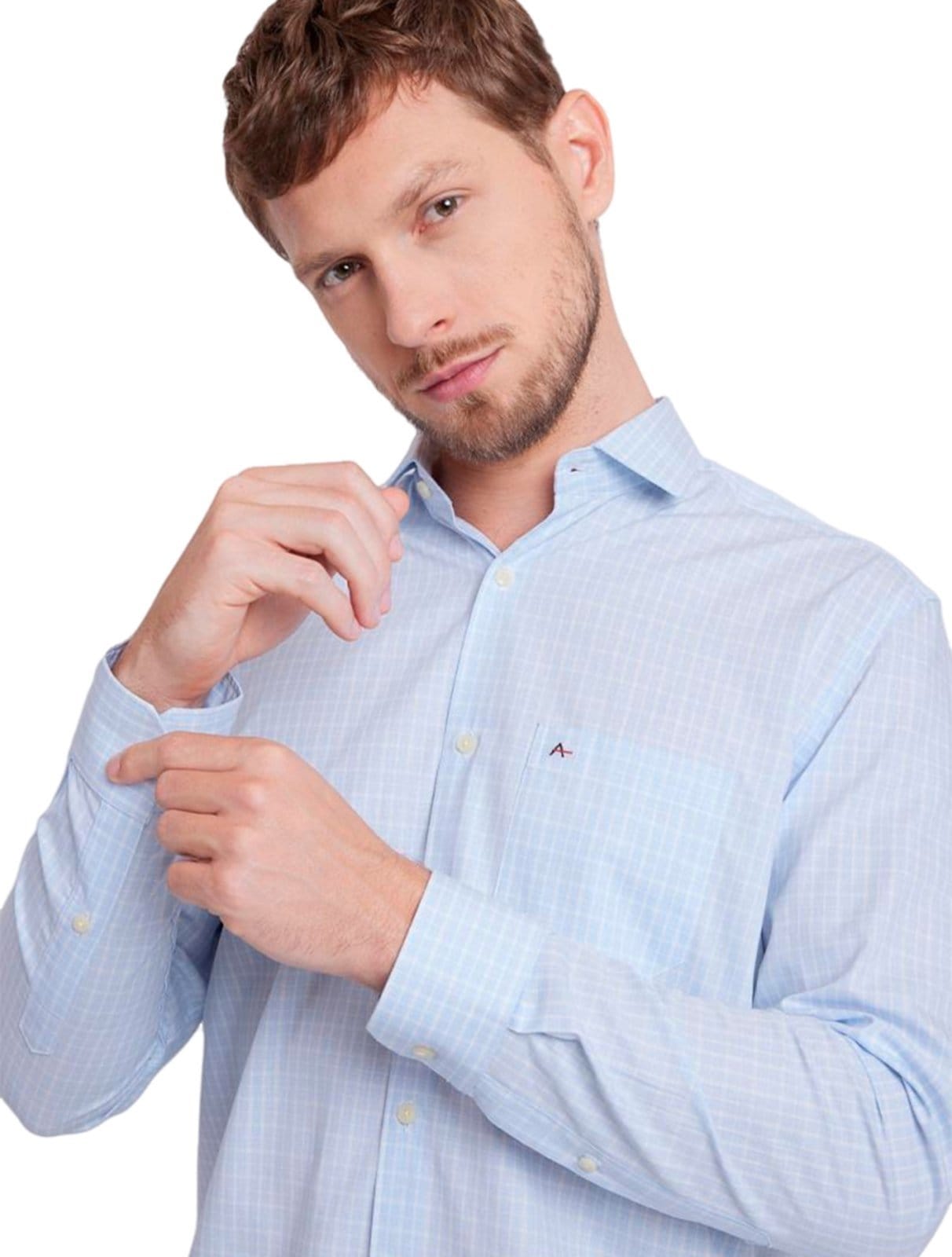 Vista 2 Camisa Aramis Masculina Tricoline Regular Micro Xadrez Claro Aramis azul