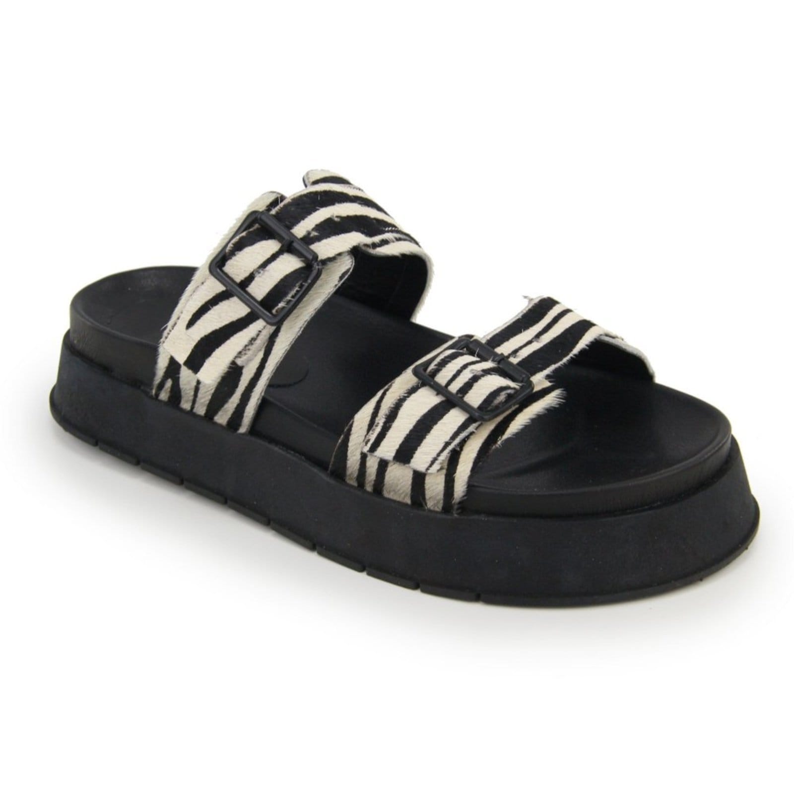 Vista 2 Sandália Papete Flatform Conforto em Couro Fivela Maria Paula MARIA PAULA zebra