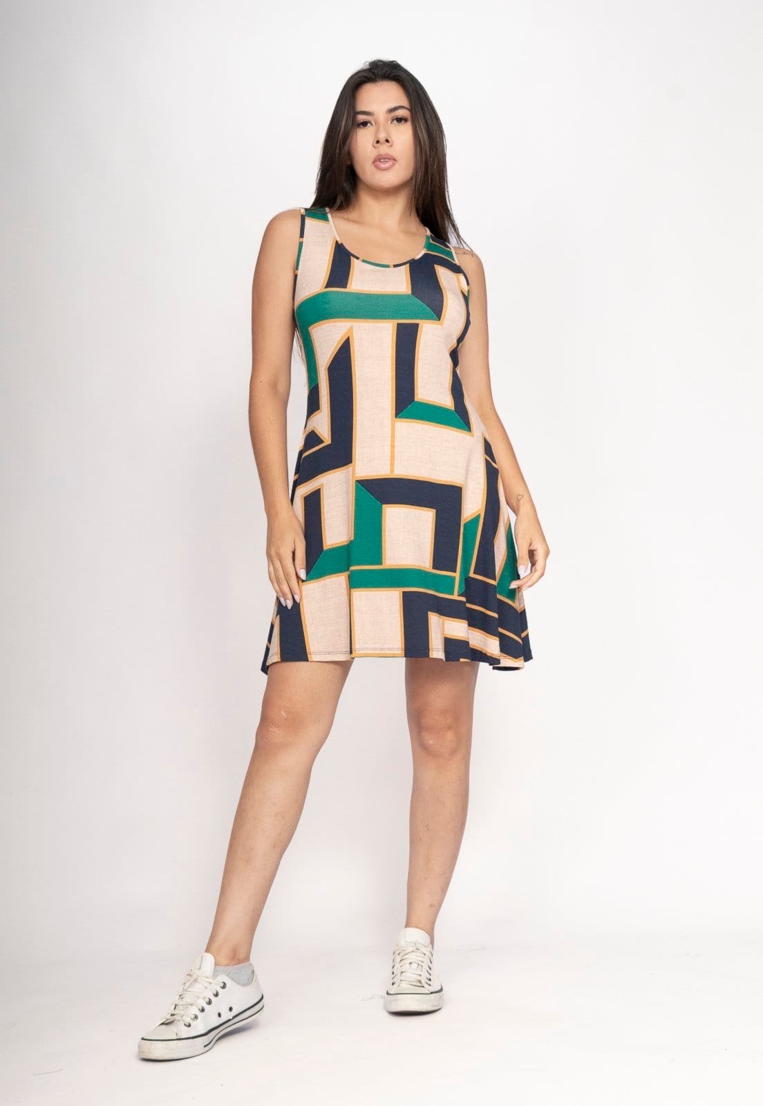 Vestido CabanaFree Anahí Curto Regata Estampa Chapada de Areia