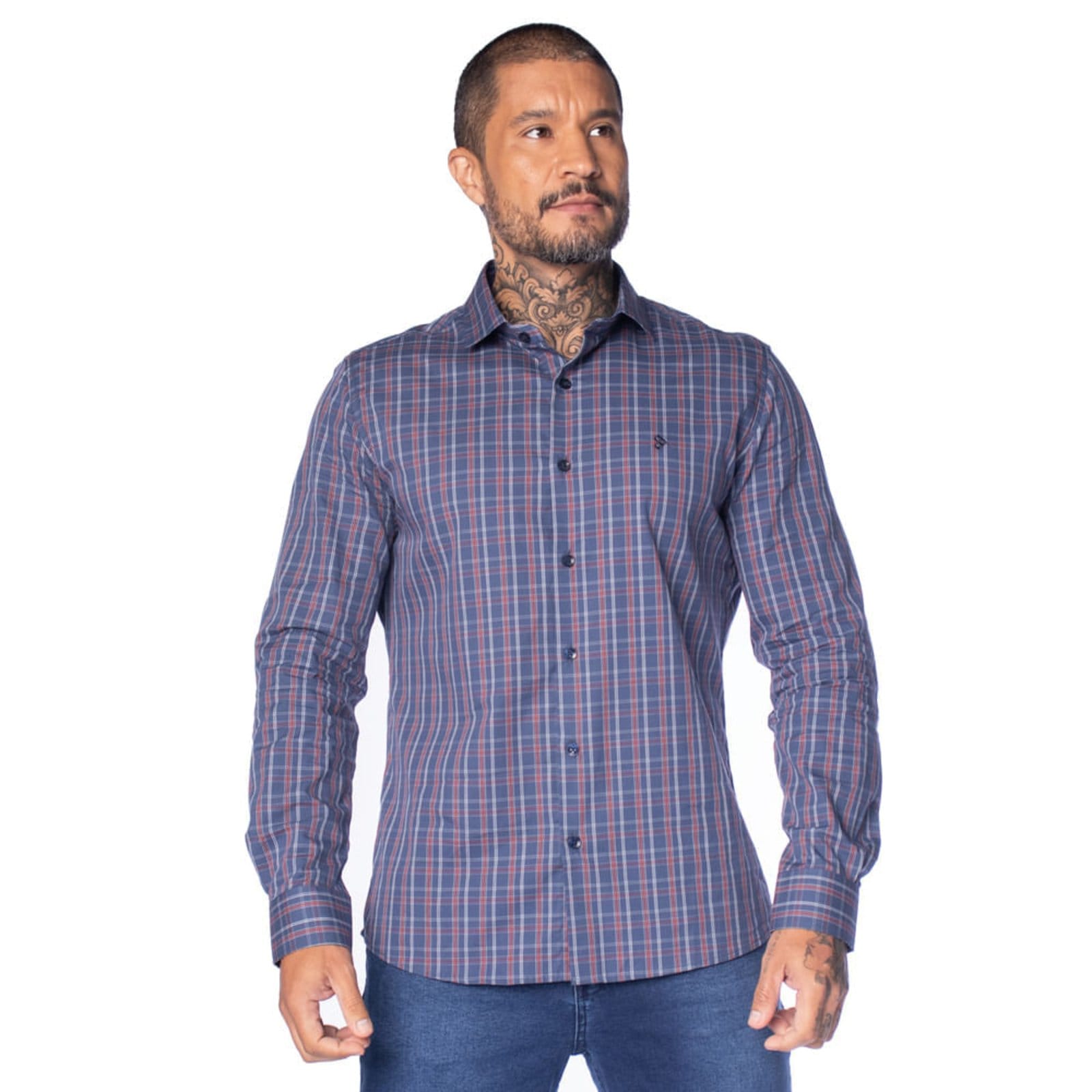 Camisa Masculina Pitt Slim Manga Longa Algodão Vermelho