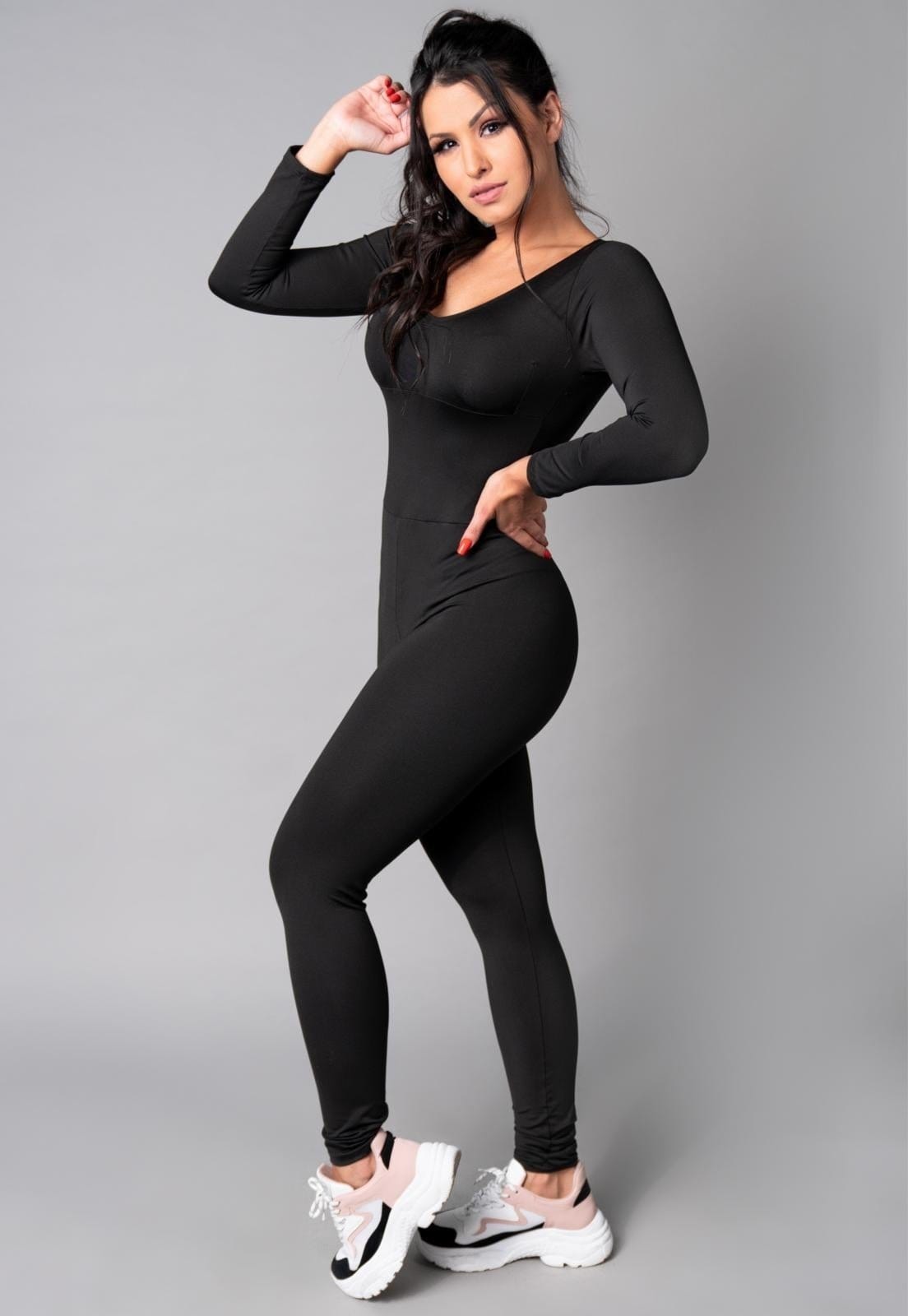 Macacão Longo MVB Modas Manga 3/4 Costa Fechada Suplex Liso