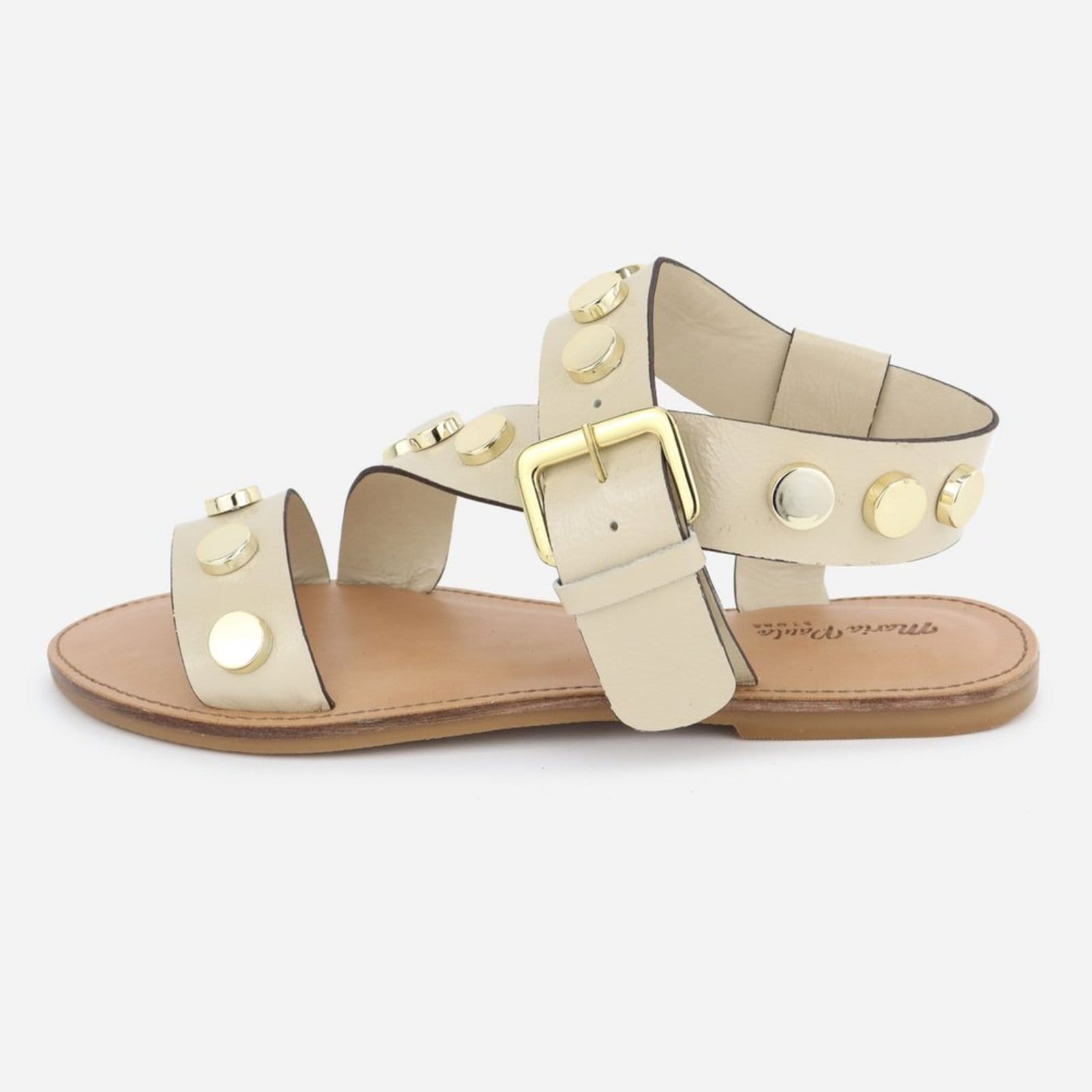 Sandália Off Tornozelo Fechamento Maria Paula Couro Rasteira White