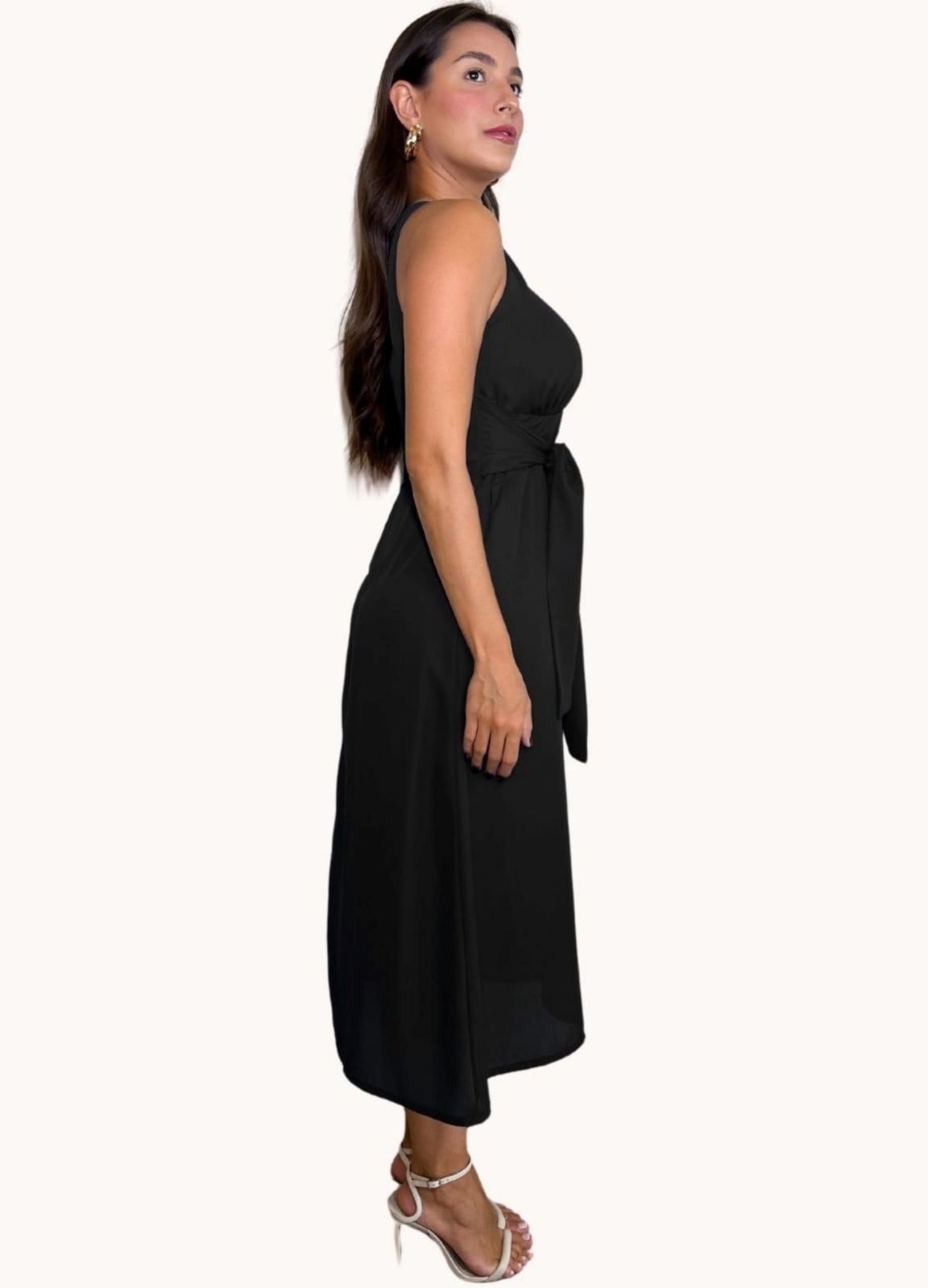 Vista 2 VESTIDO MIDI COM FAIXA E BOLSO Art Livre preto