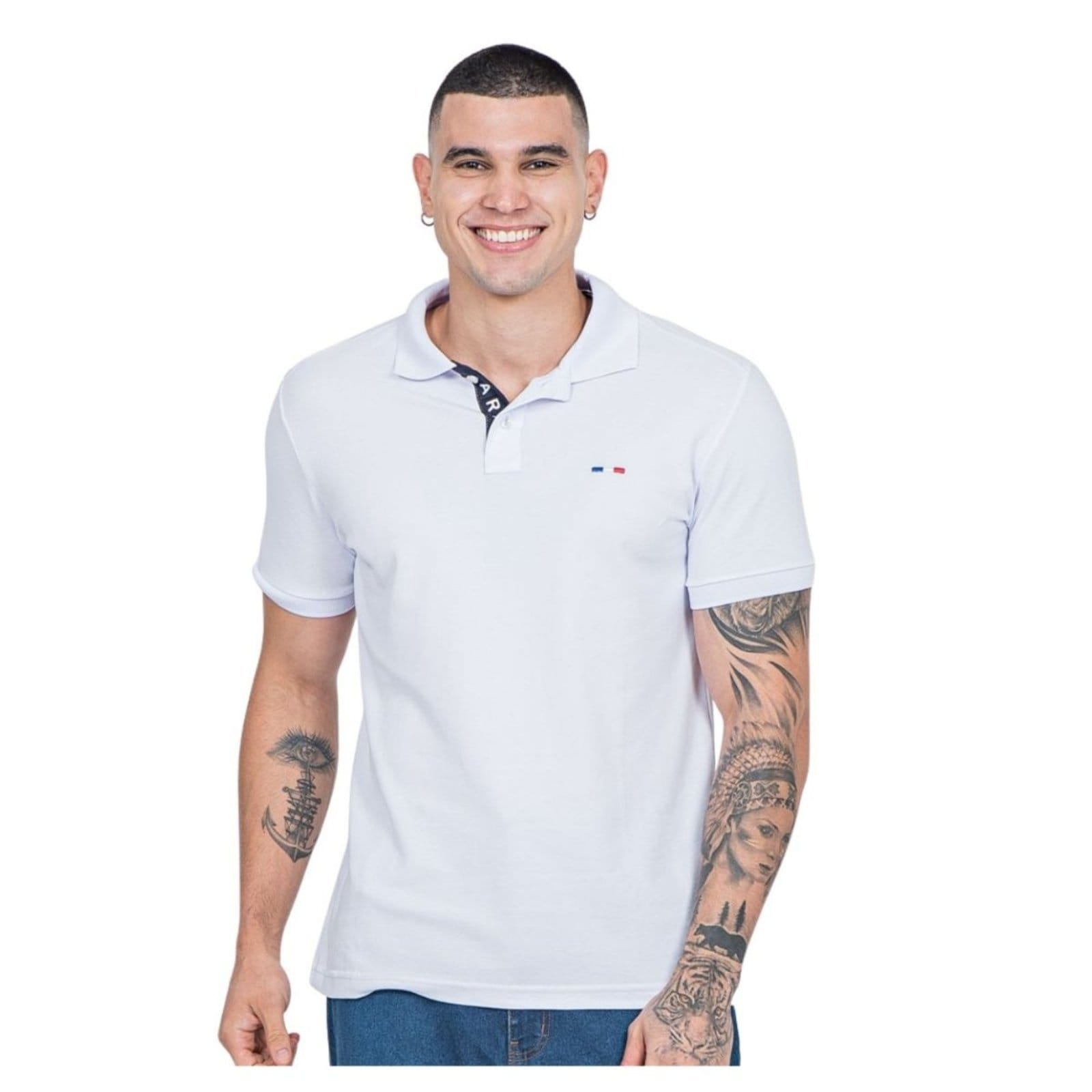 Kit 2 Polos Masculina Básicas FMF e Branco Piquet no Estilo Tommy Bordado França