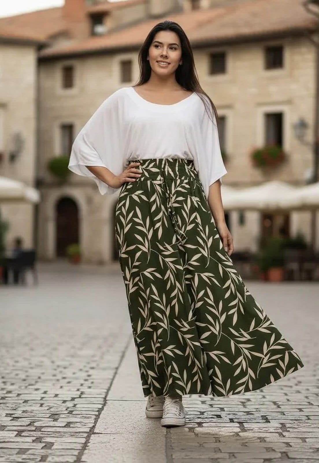 Saia Cabanafree Longa Viscose Tie Dye Musgo