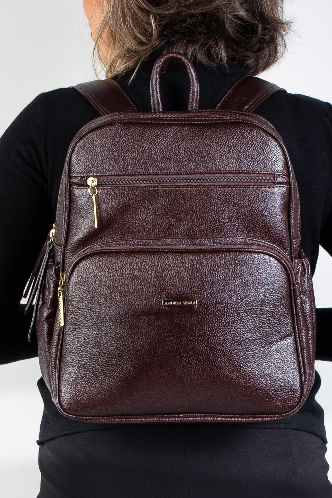 Mochila feminina de couro liso Zaya - Café