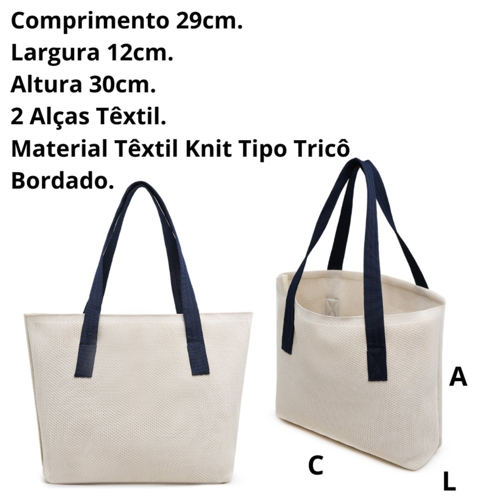 Vista 2 Bolsa Feminina Sacola De Ombro Moda Praia Bordada Tipo Tricô Alça Têxtil Dia a Dia Casual CARMELO SHOES bege