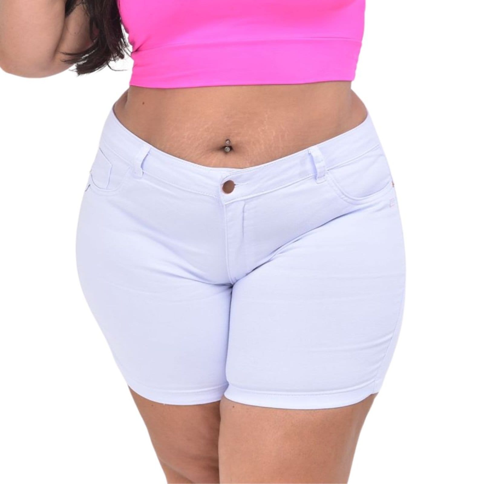 Bermuda Feminina Branca Jeans Loka Plus Size