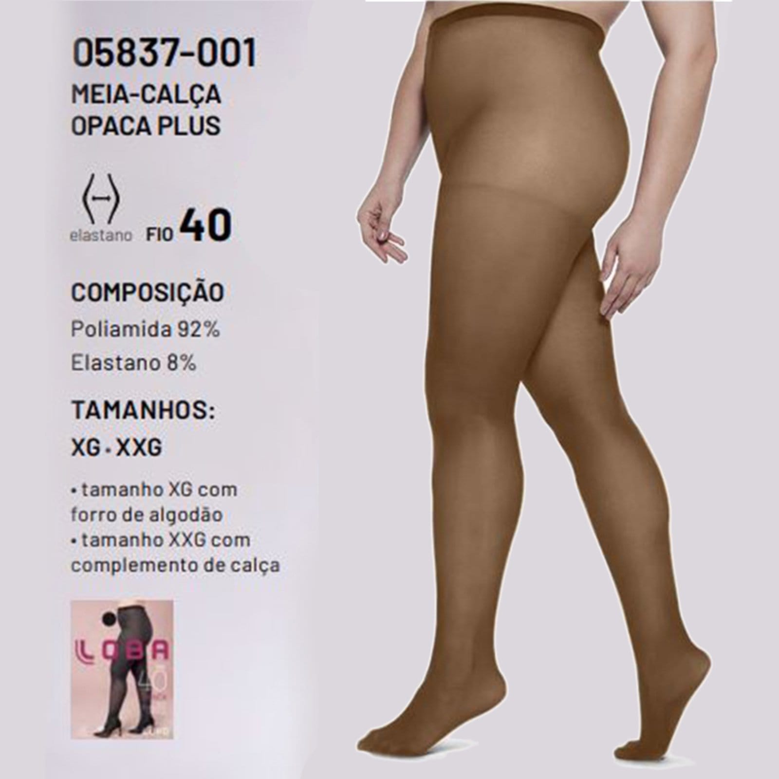 Meia Calça Opaca Plus Loba Com Elastano Fio 40 05837 Pó de Arroz - 2