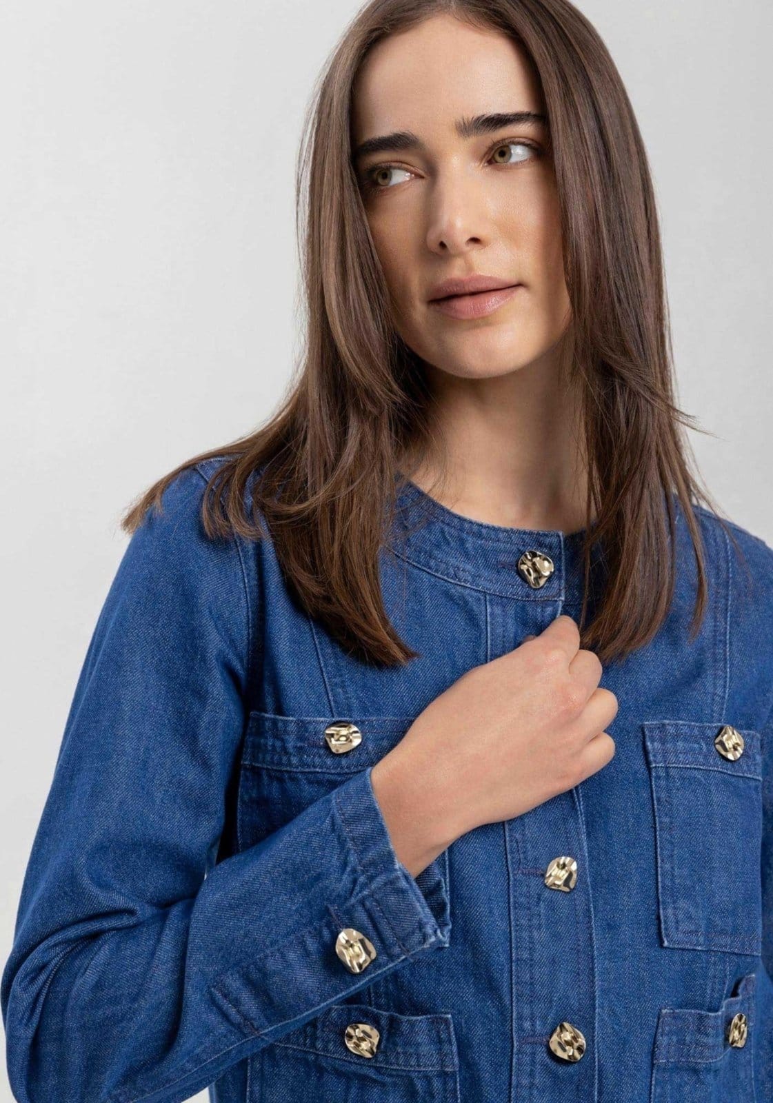 Vista 2 Jaqueta Jeans Sem Gola Com Bolsos E Botões Frontais Lez a Lez poás