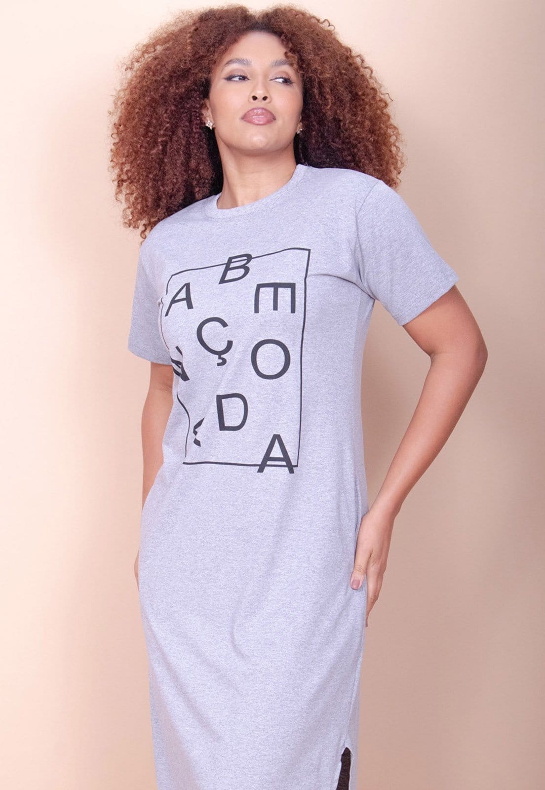 Vestido Midi Cabanafree Algodão Manga Curta Moda Evangélica Mescla