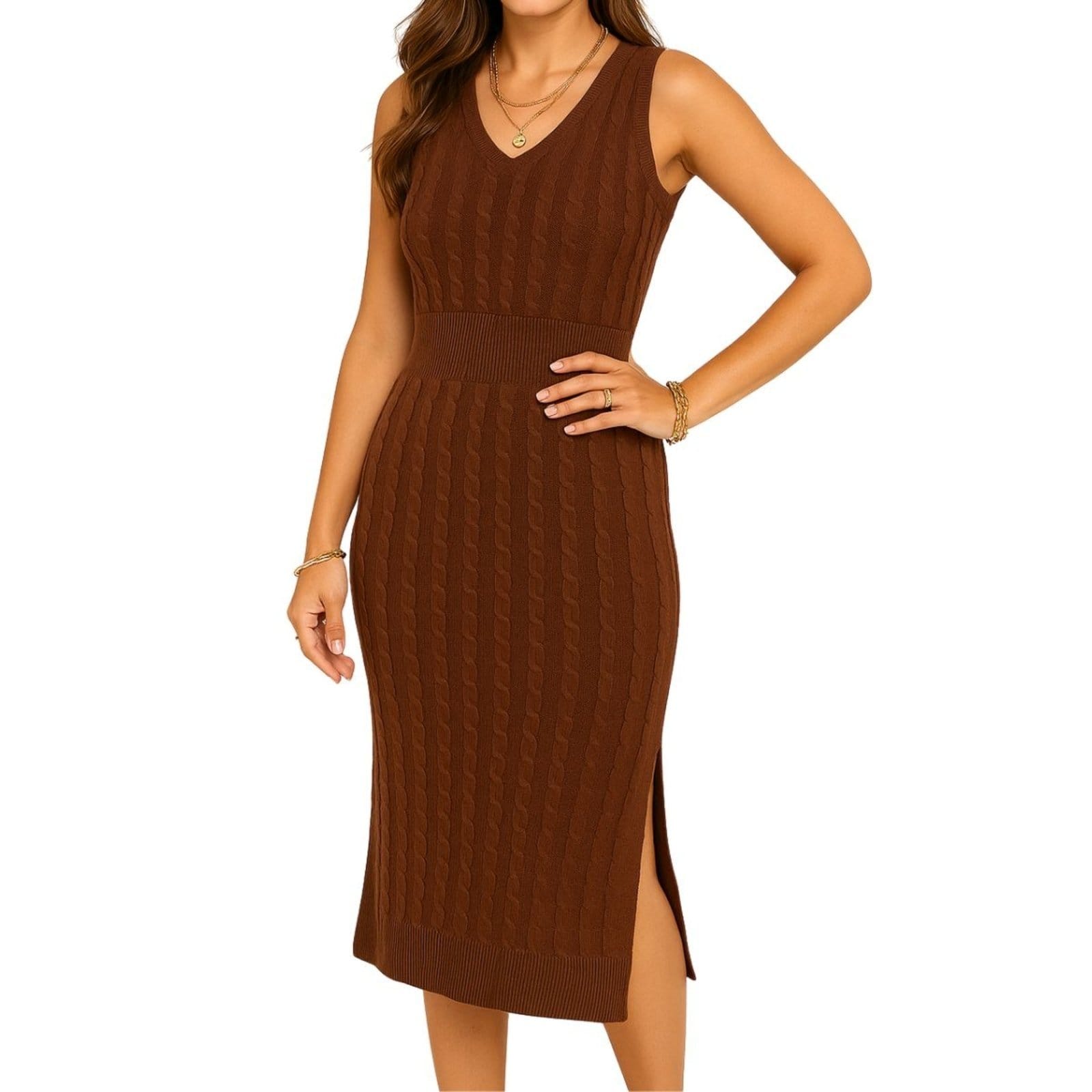 Vestido Vih Triny Midi Tricô Feminino com Detalhe de Tranças e Abertura Lateral Premium