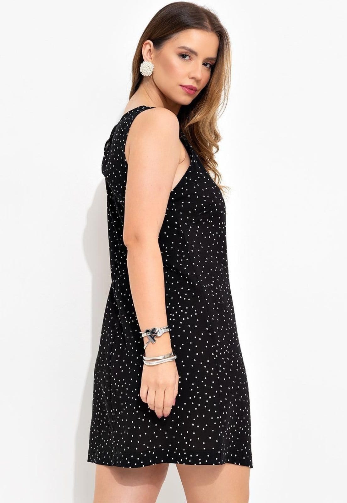 Vista 2 Vestido Em Viscose Plana Poá Quintess preto