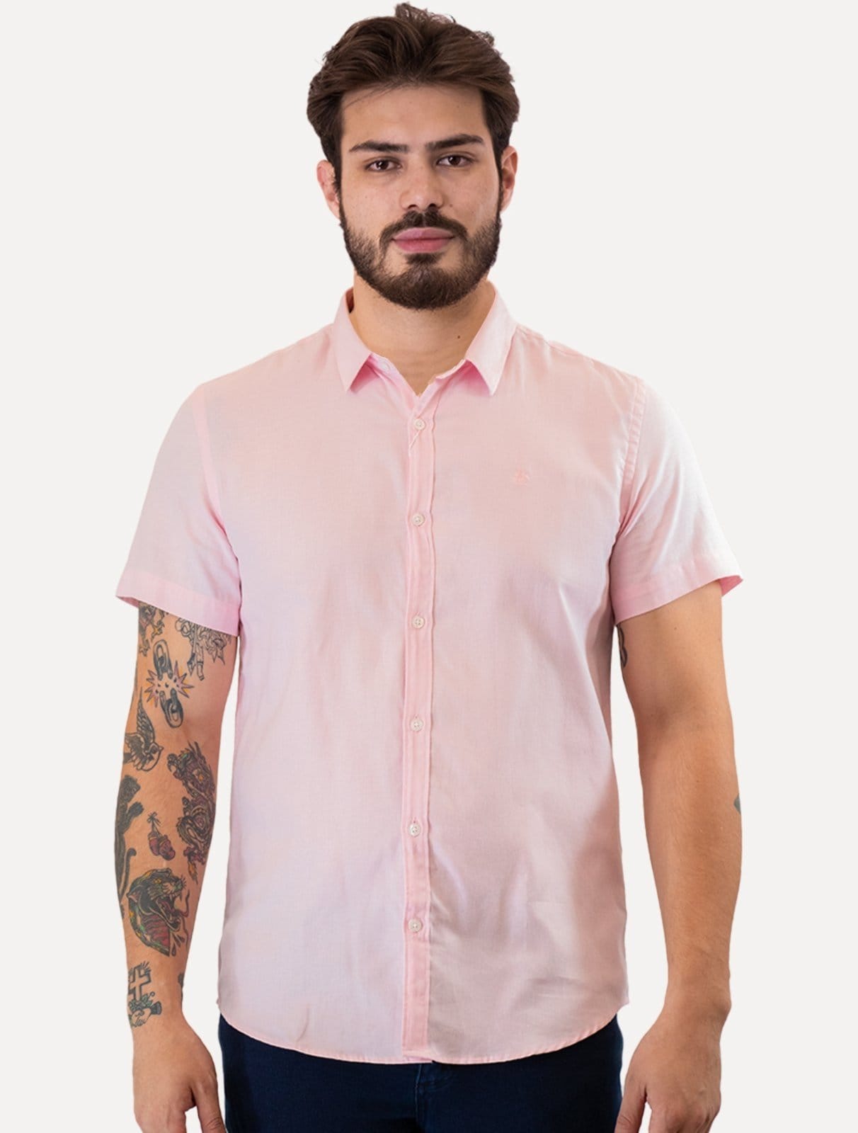 Camisa Original Penguin Masculina Manga Curta Regular Oxford Rosa Claro Mescla