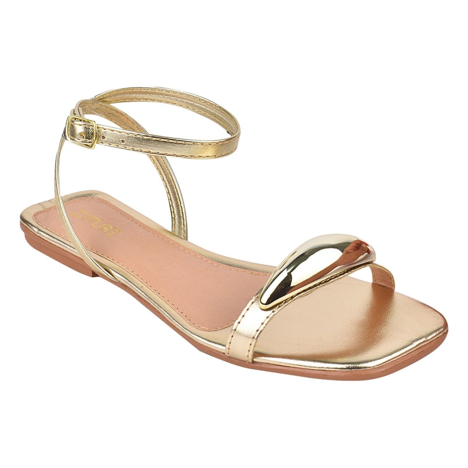 Vista 2 Sandália Feminina Rasteira de Fivela Confortável com Tira em ABS para o Verão Ouro ZATURE STORES ouro velho