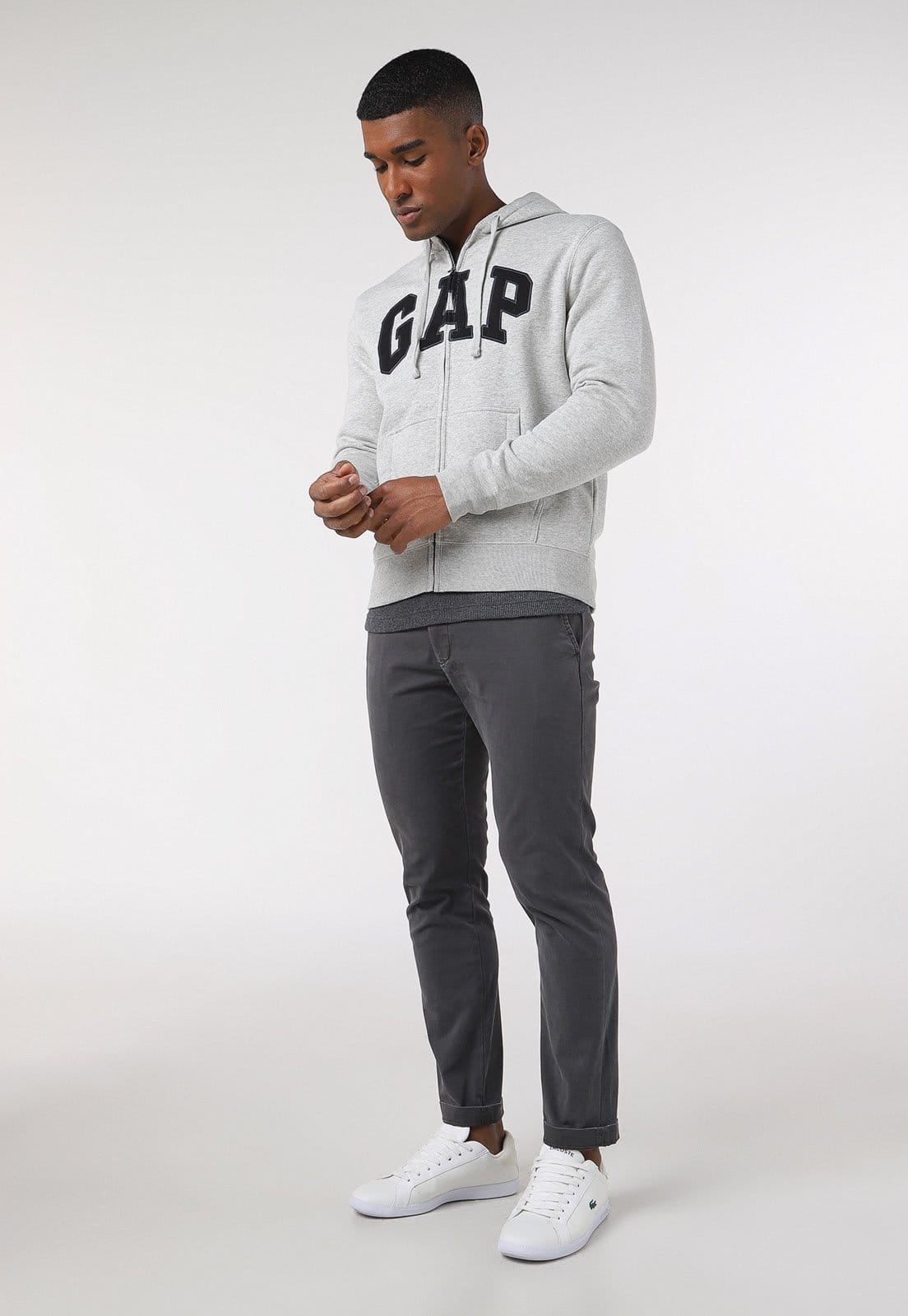 Vista 2 Blusa de Moletom Flanelada Aberta GAP Capuz GAP cinza