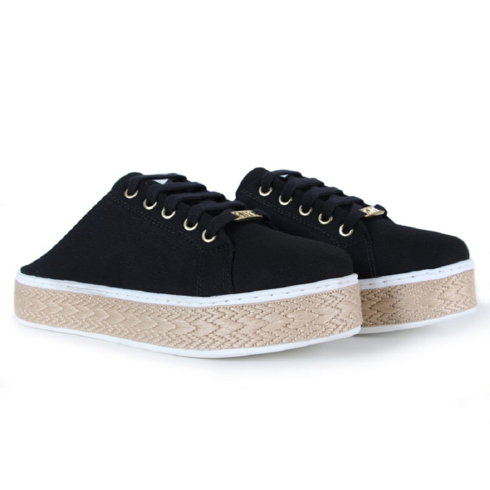 Vista 2 Mule Sapatilha Feminina Babuche Casual Encordoamento Lateral Hype preto