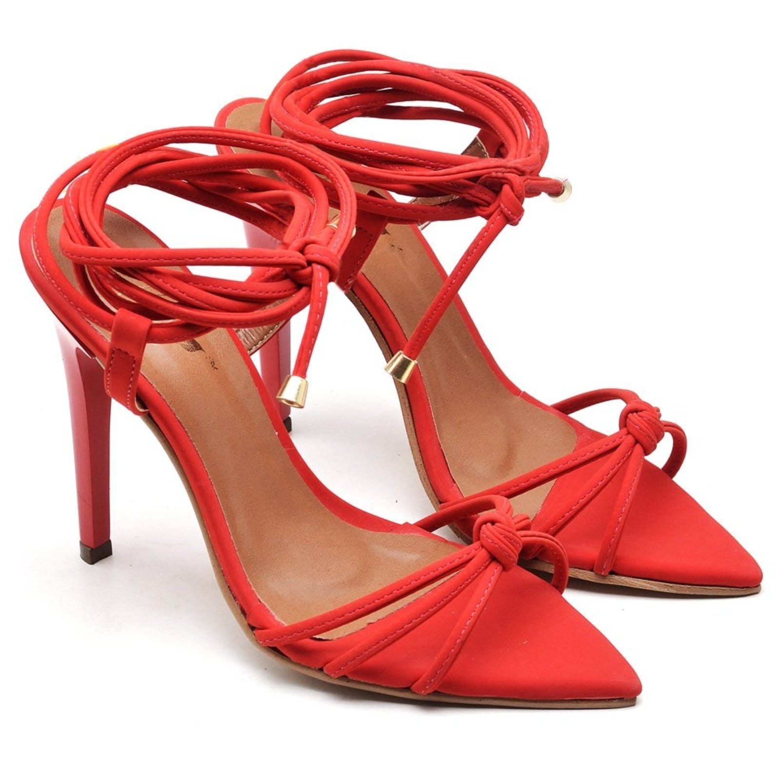 Sandália Salto Alto em Couro Bico Folha Ella's