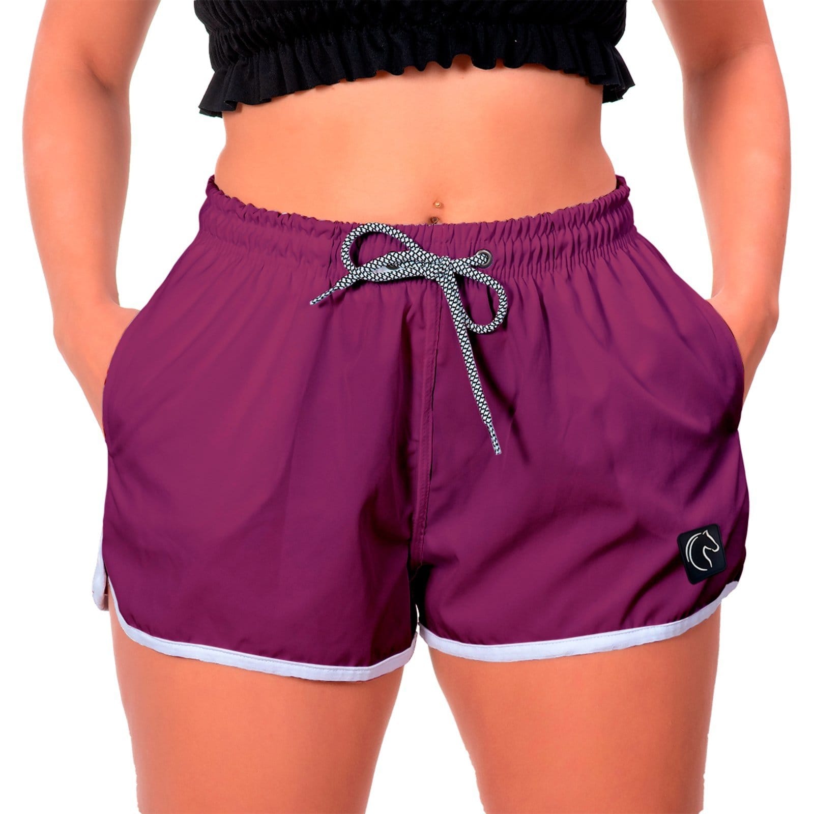 Short Feminino W2 Liso Básico Leve Bermuda Feminina com Elástico e Cordão Ajustável na Cintura Bolsos Laterais Secagem Rápida Uva Grape
