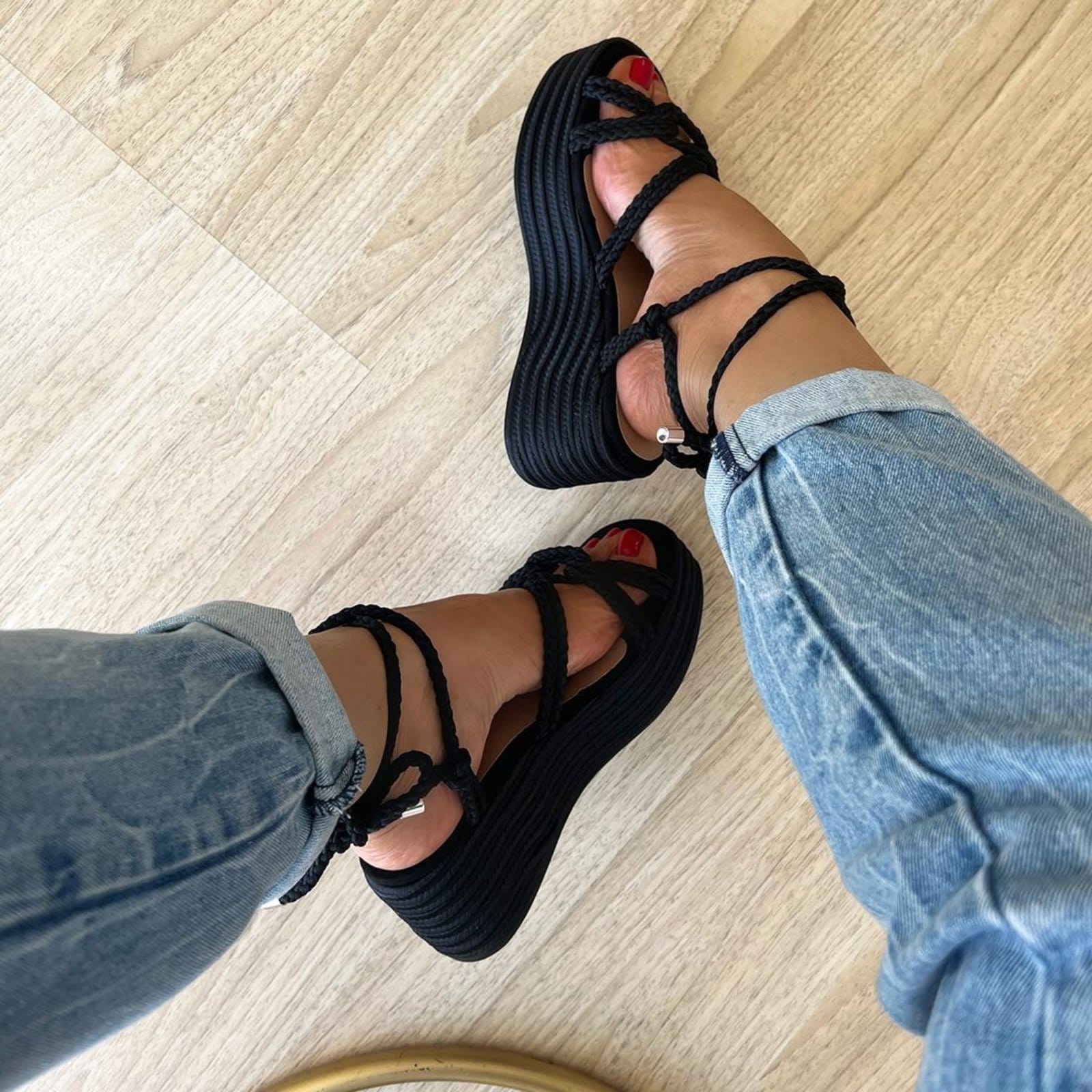 Vista 2 Sandália Damannu Cordas Hope Rolete Trançado - Salto 7cm Damannu Shoes preto