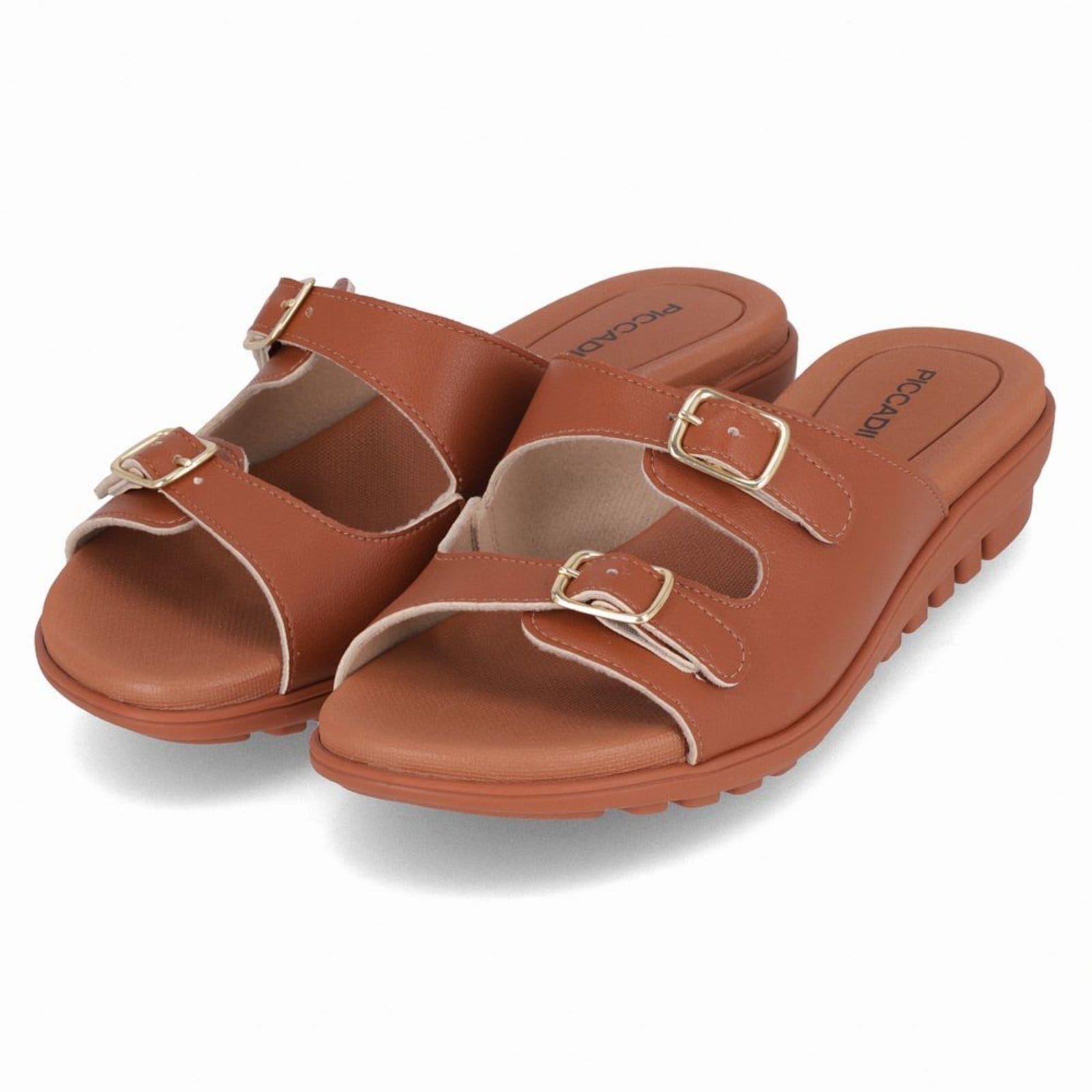 Vista 2 Tamanco Marli Anabela Baixo Ocre Piccadilly bege ocre