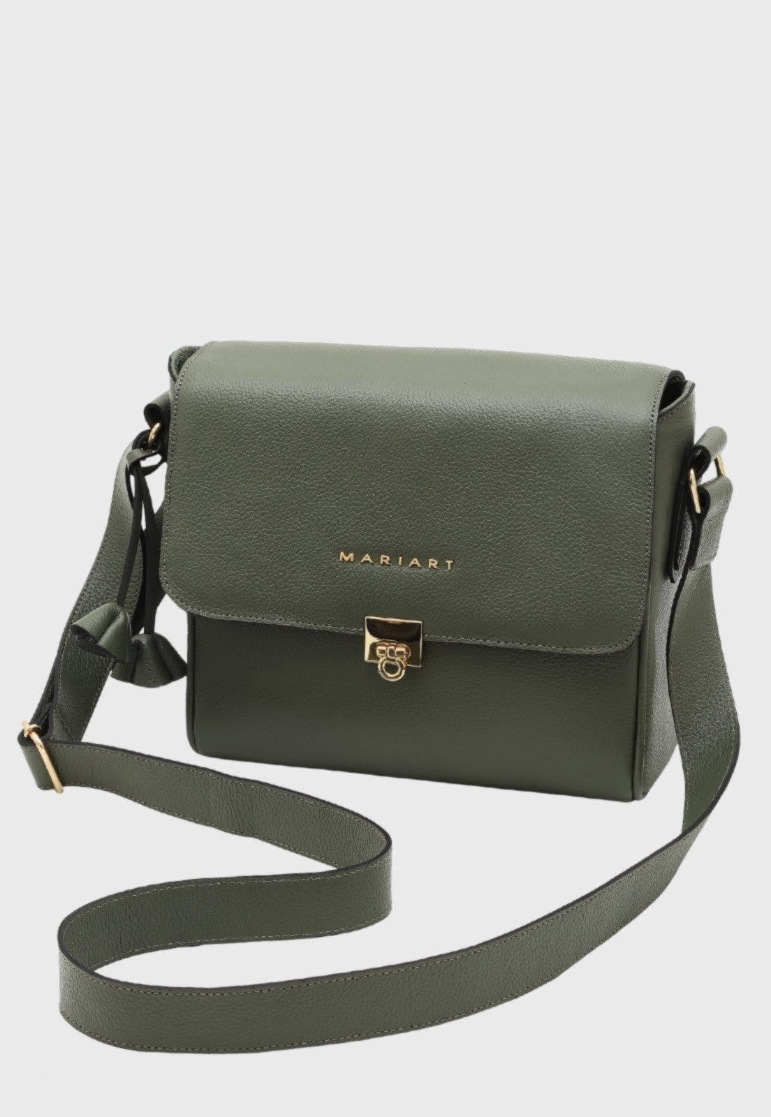 Vista principal Bolsa Transversal Couro Mariart Âmbar Army Mariart verde militar