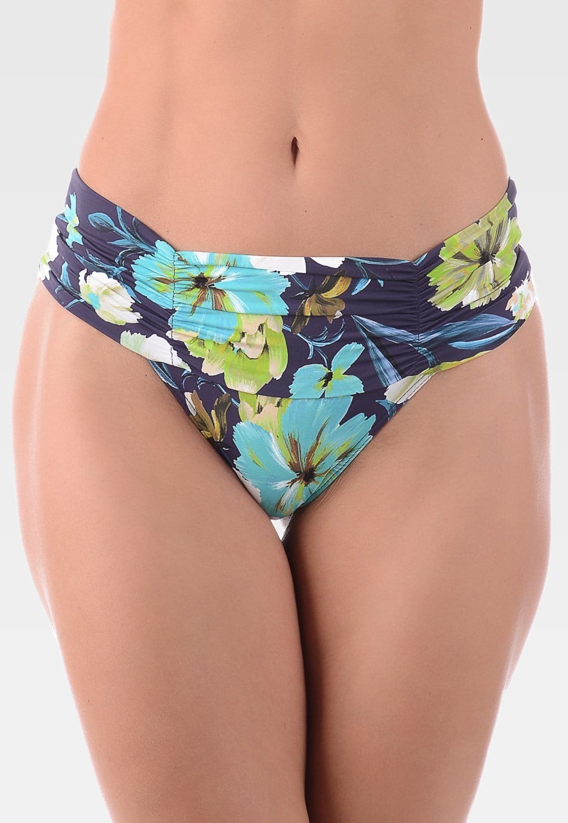 Vista principal Calcinha Summer Soul Cintura Baixa Cós Franzido Floral Summer Soul azul