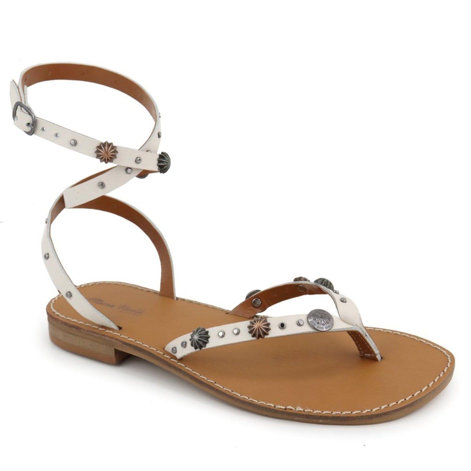 Vista 2 Sandália Rasteira Tiras Clássica Feminina em Couro Maria Paula Off White MARIA PAULA off-white white