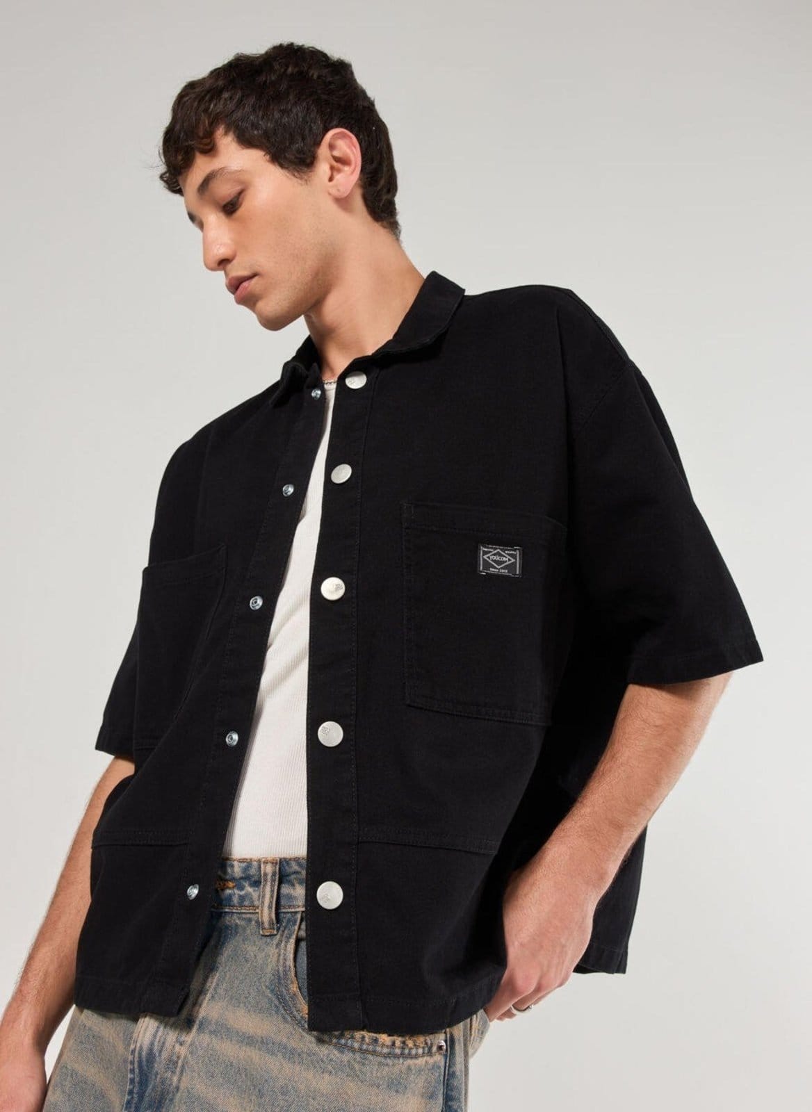 Camisa Box Em Sarja Preta