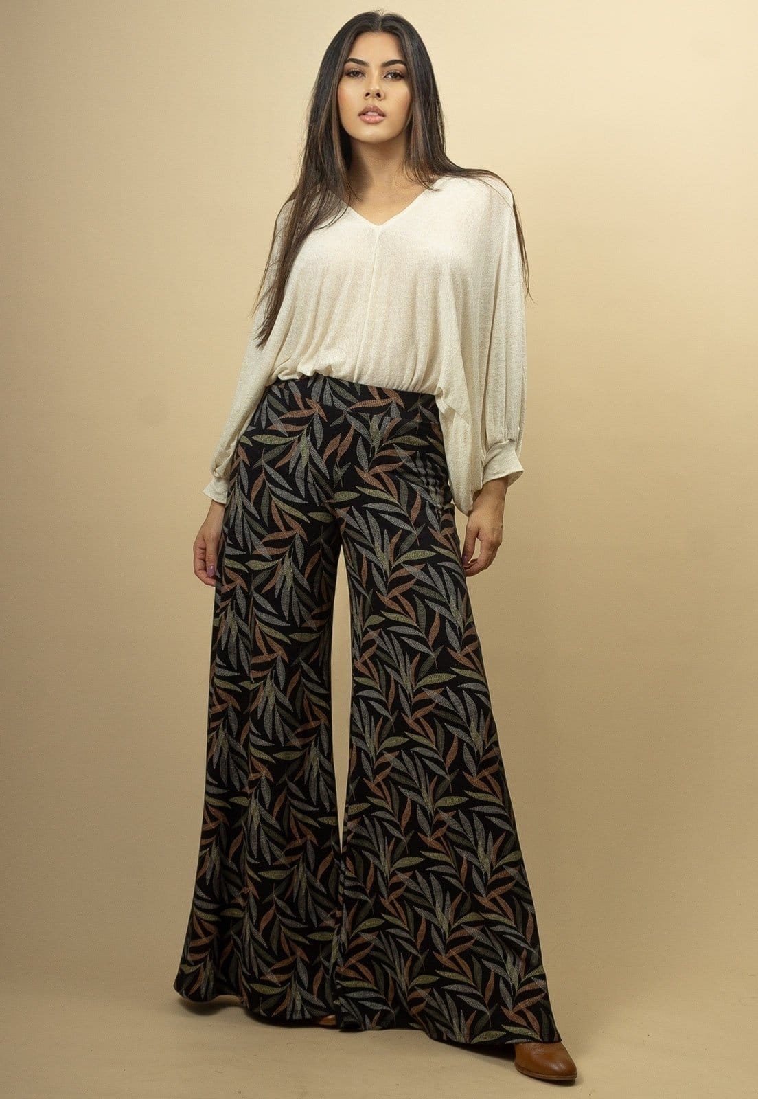 Calça Pantalona Granja Malha Estampa Folhagem - 2