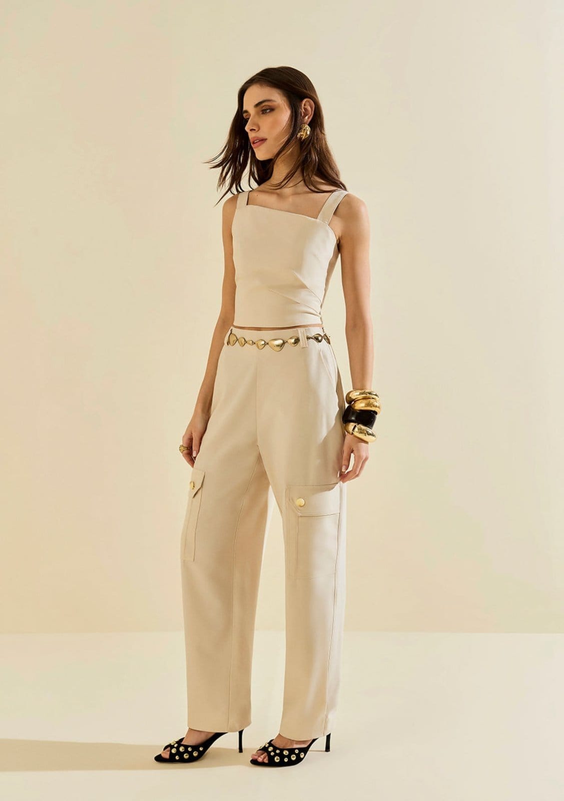 Calça Morena Rosa Cargo Alta Bege