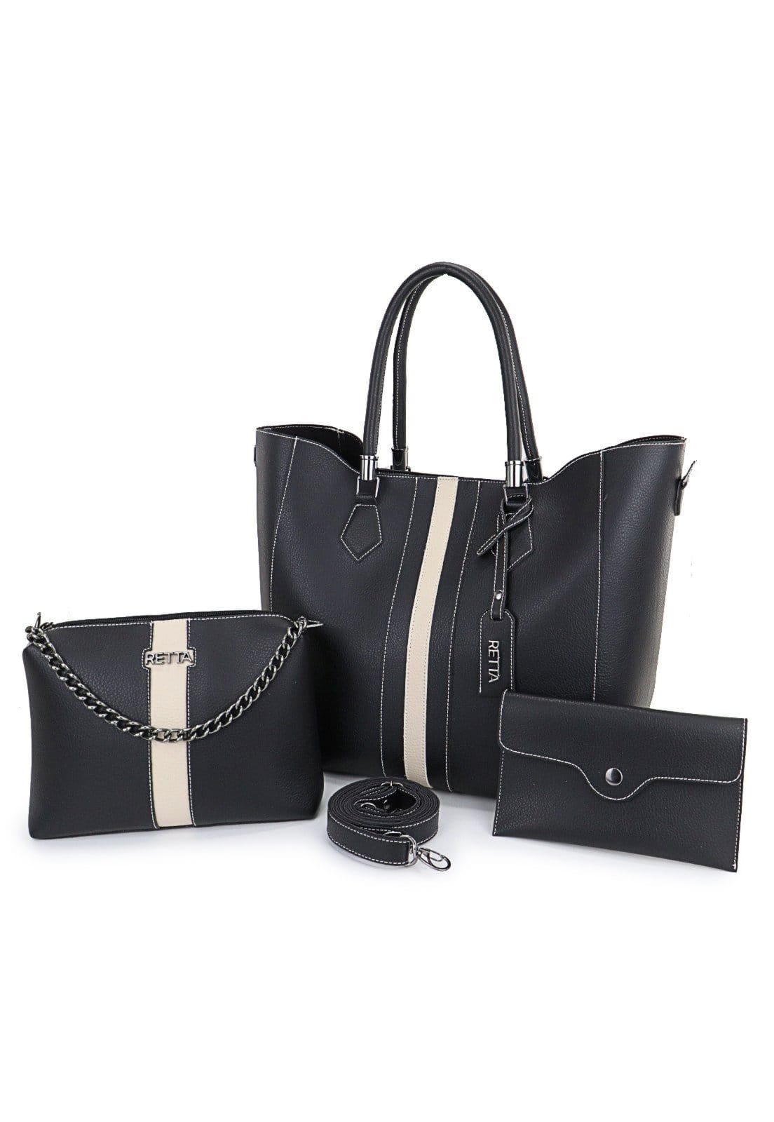 Vista principal Kit Bolsa Feminina Sacola Transversal e Necesserie Retta Oficial Retta Oficial preto