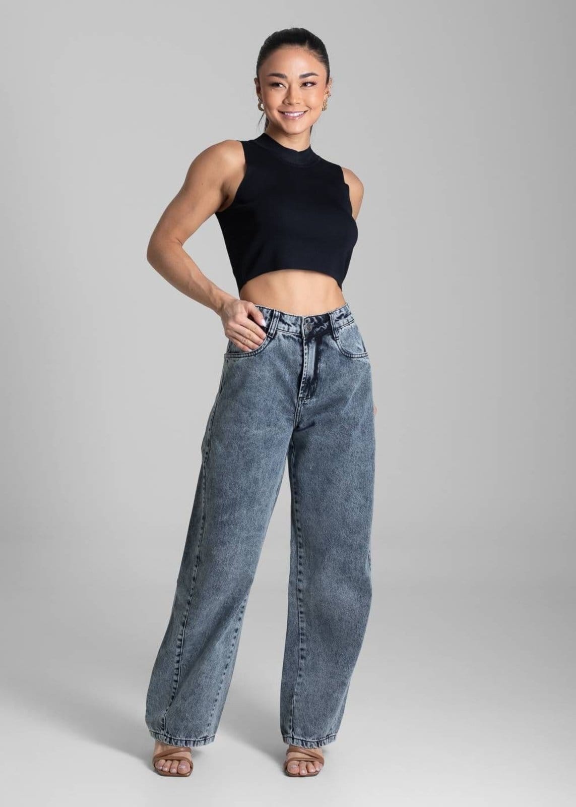 Vista 2 Calça Jeans Sawary Barrel - 281842 Sawary azul