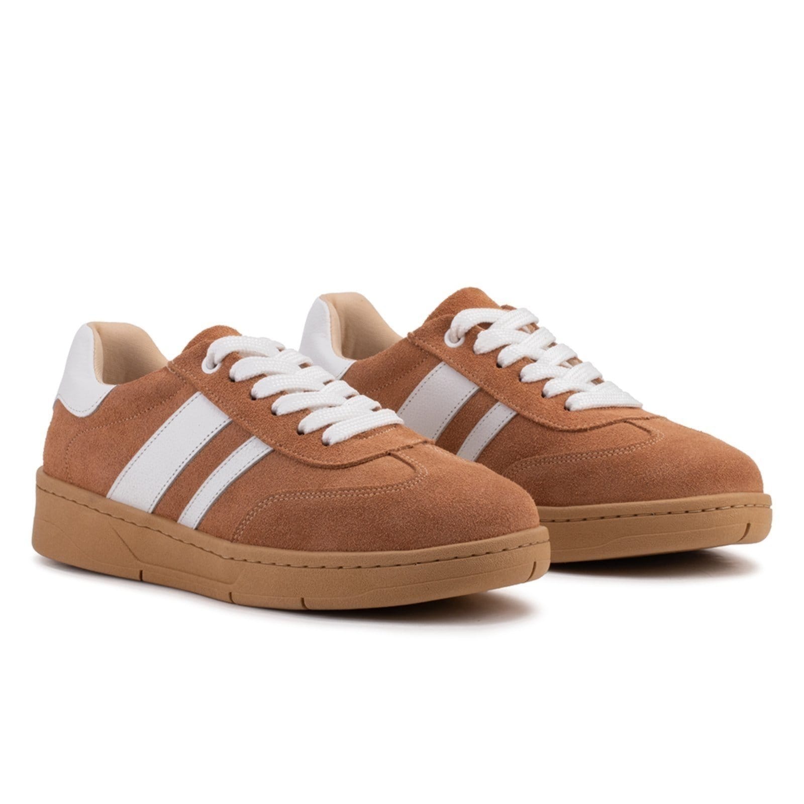 Vista 2 Tênis Feminino Bella Nina Couro Casual Confortável Estilo Moderno Caminhada Com Branco Macio Leve Bella Nina caramelo