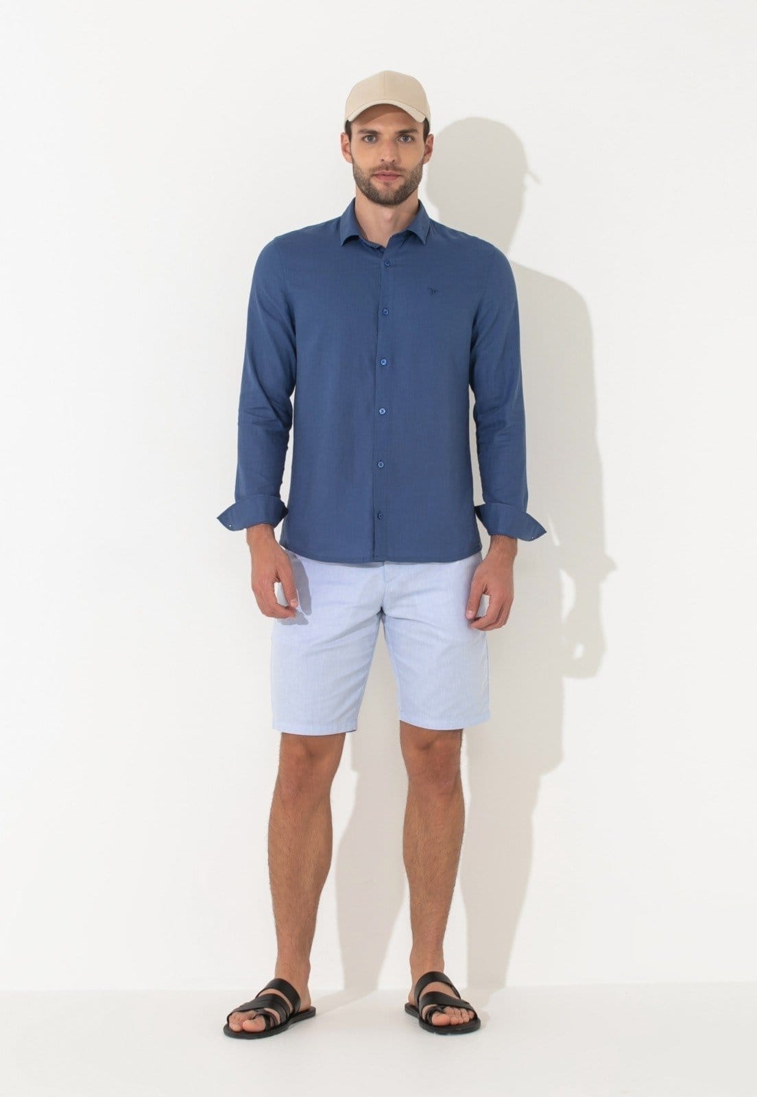 Camisa Linho Traymon Slim Manga Longa Indigo