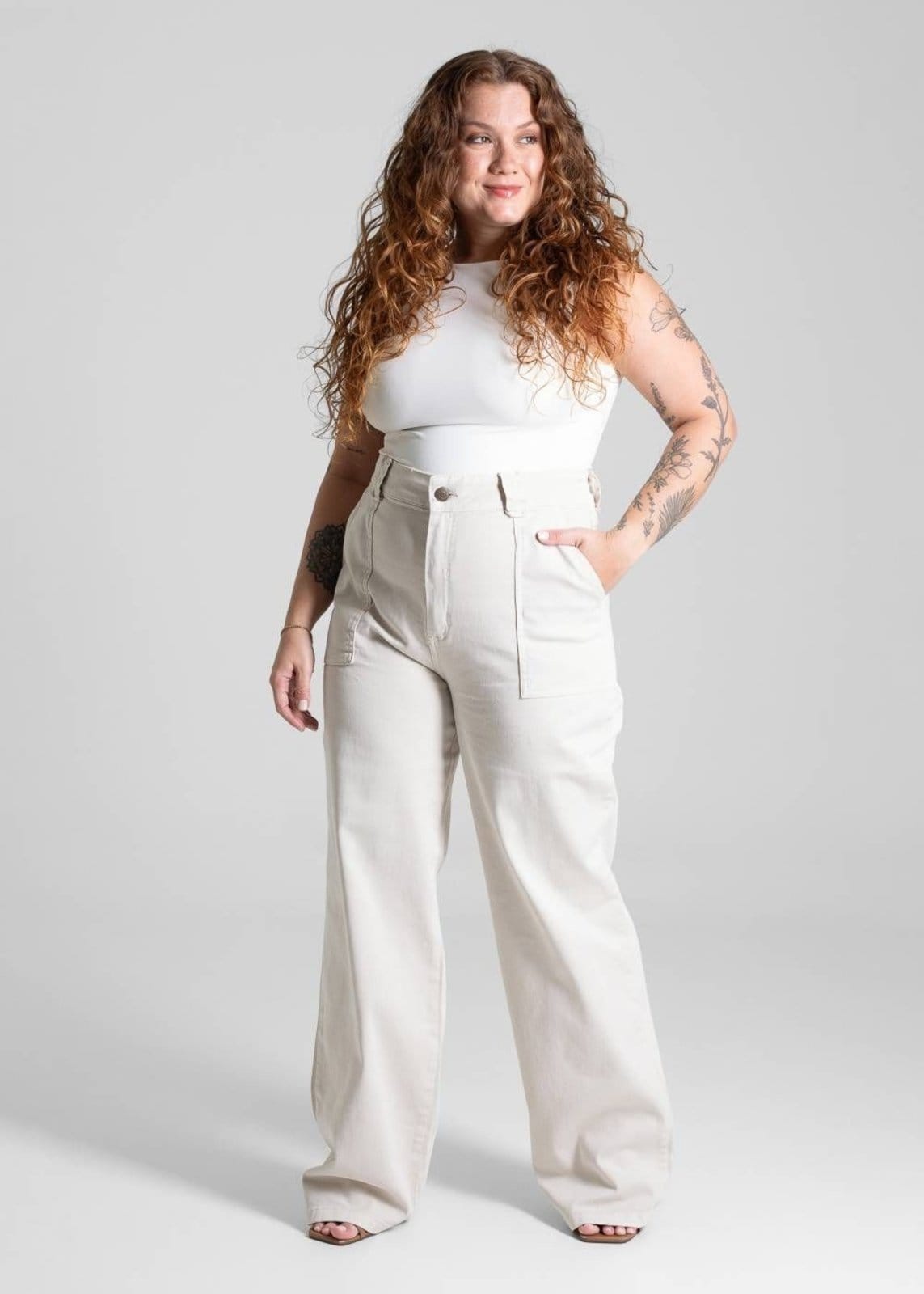 Vista 2 Calça Sarja Sawary Plus Size Wide Leg - 282158 Sawary bege