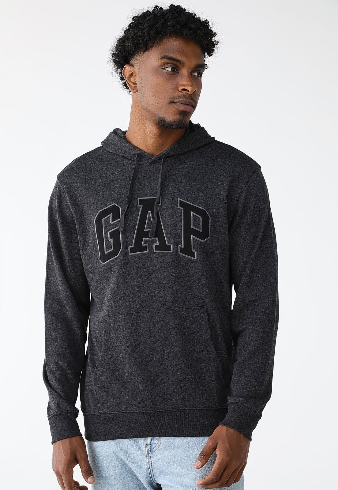 Blusa de Moletinho Fechada GAP Reta Com Capuz Preta