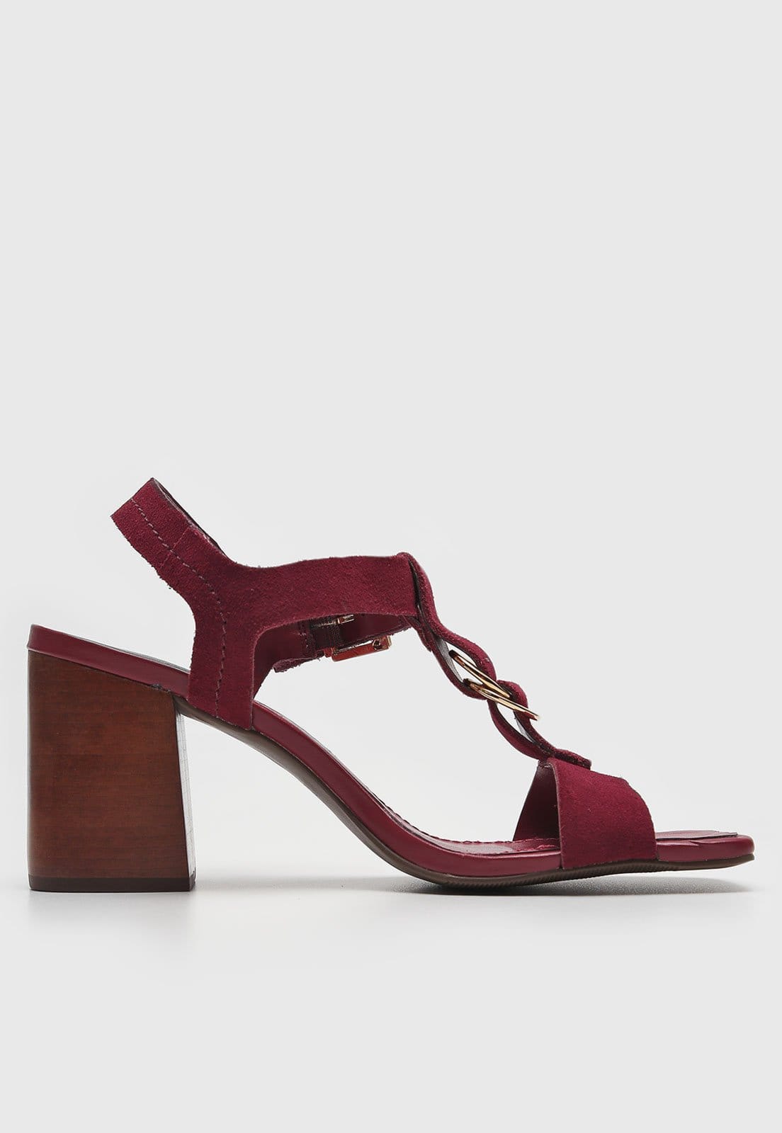 Vista 2 Sandália Feminina Loucos e Santos Salto Bloco Corrente Loucos e Santos vinho