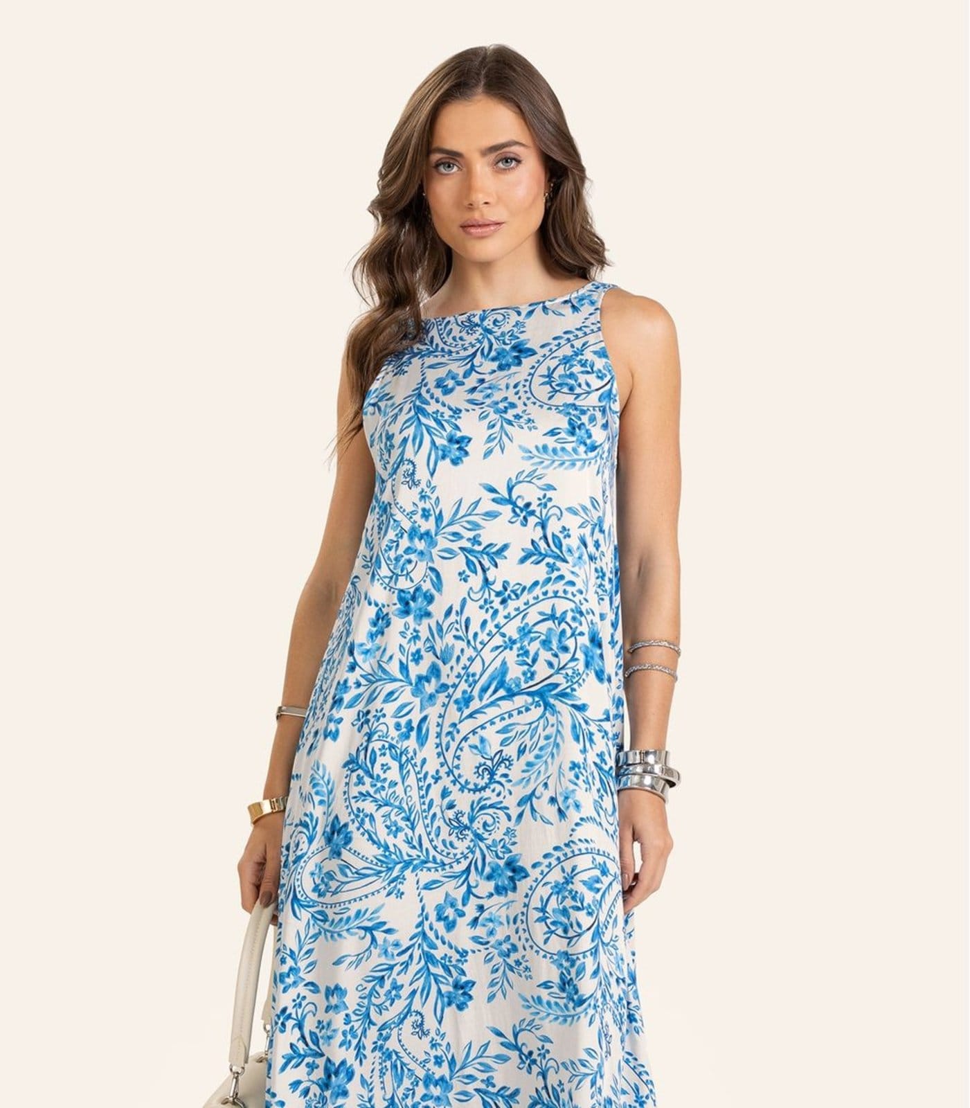 Vista 2 Vestido Viscose Khyara Longo Feminino Endless Endless bege