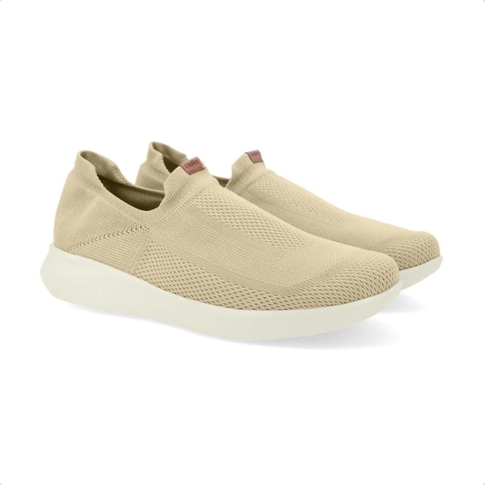 Vista 2 Tênis Usaflex Feminino Slip On Tricot UD03005 Casual Usaflex bege