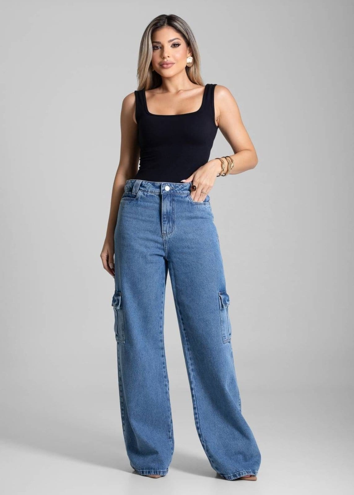 Vista 2 Calça Jeans Sawary Wide Leg - 282002 Sawary azul