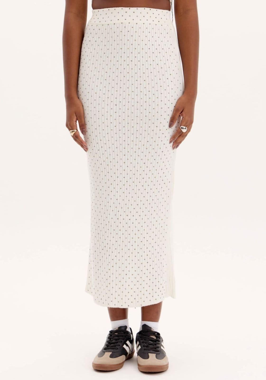 Vista 2 Saia Midi Tricot com Brilhos My Favorite Things branco