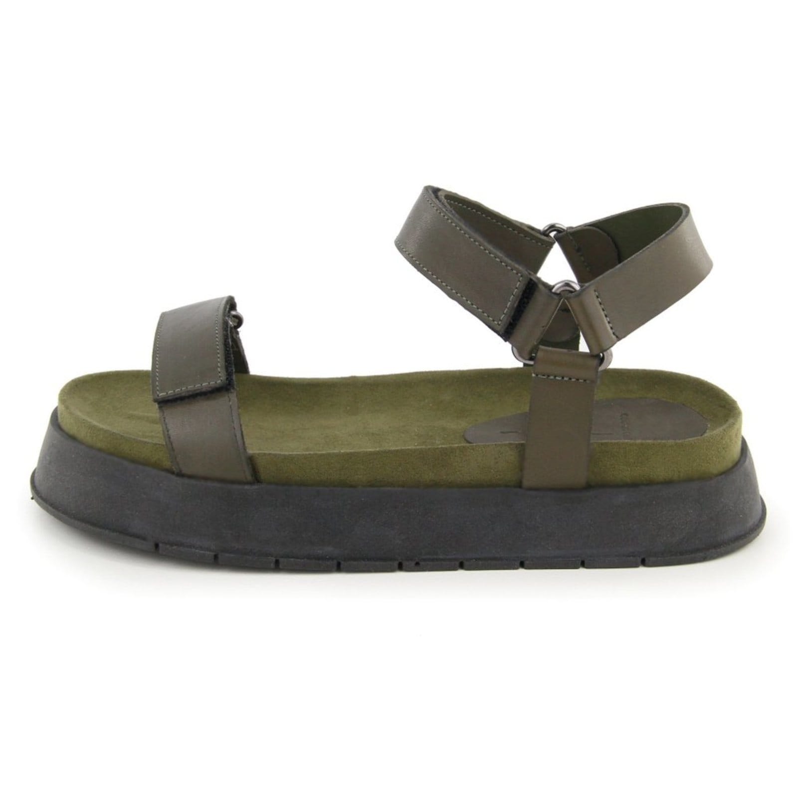 Sandália Papete Flatform Conforto em Couro Fivelas Maria Paula Musgo