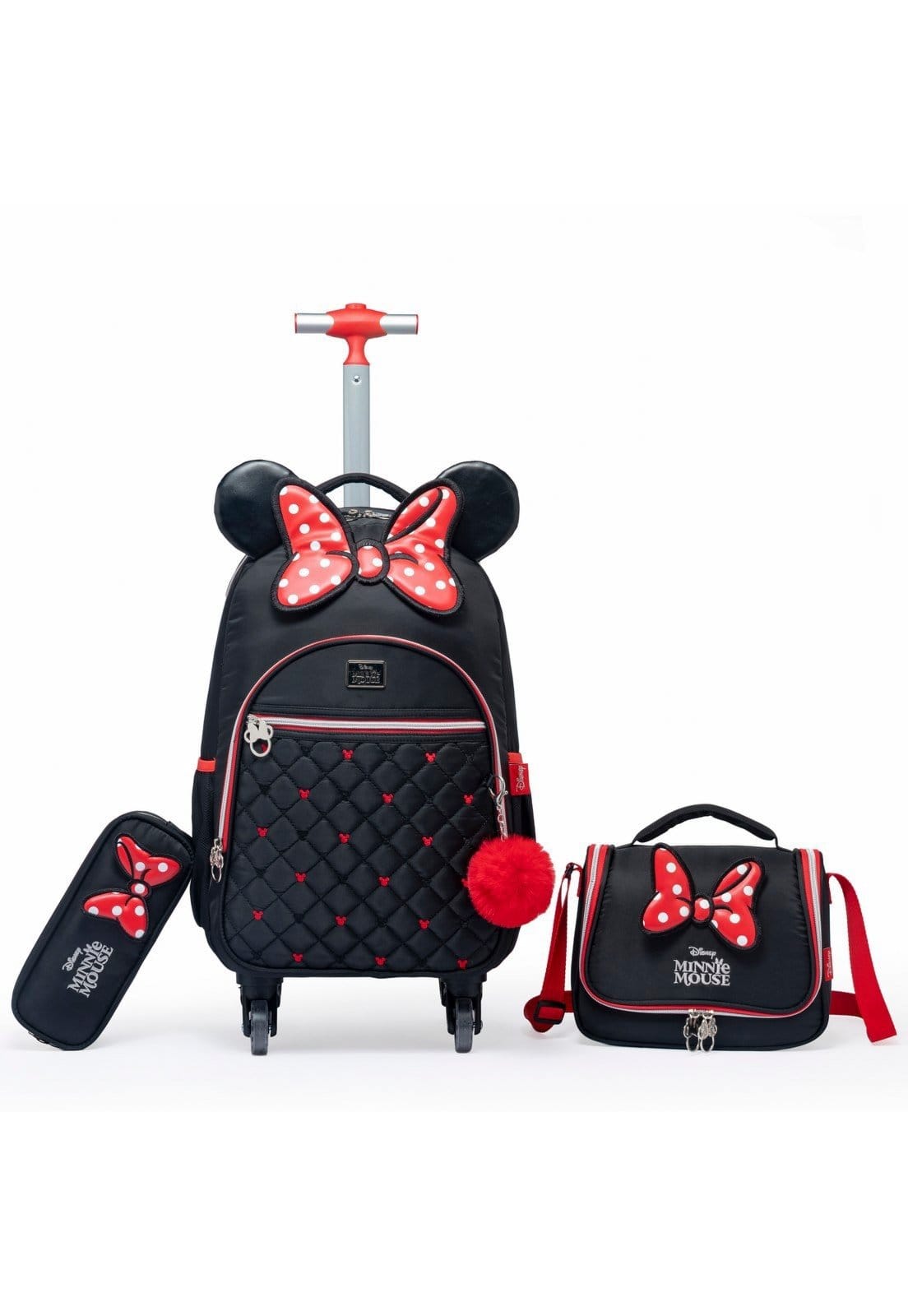 Vista 2 Infantil - Kit Mochila Lancheira Estojo Garrafa Minnie Escolar Disney preto
