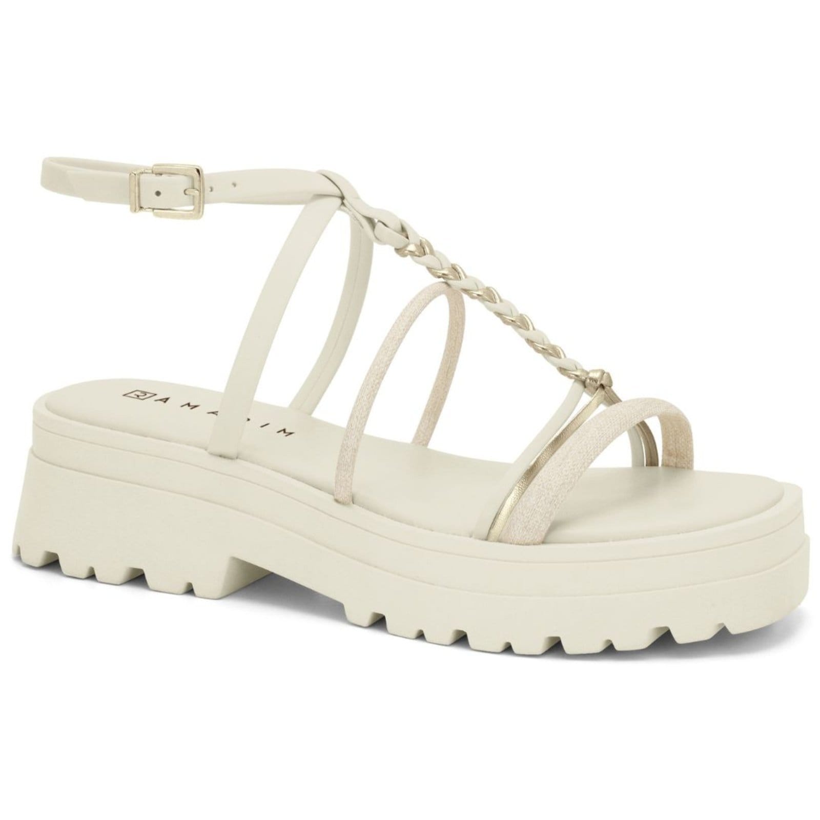 Sandália Tratorada Feminina Off White Trança Ramarim 2438205-1