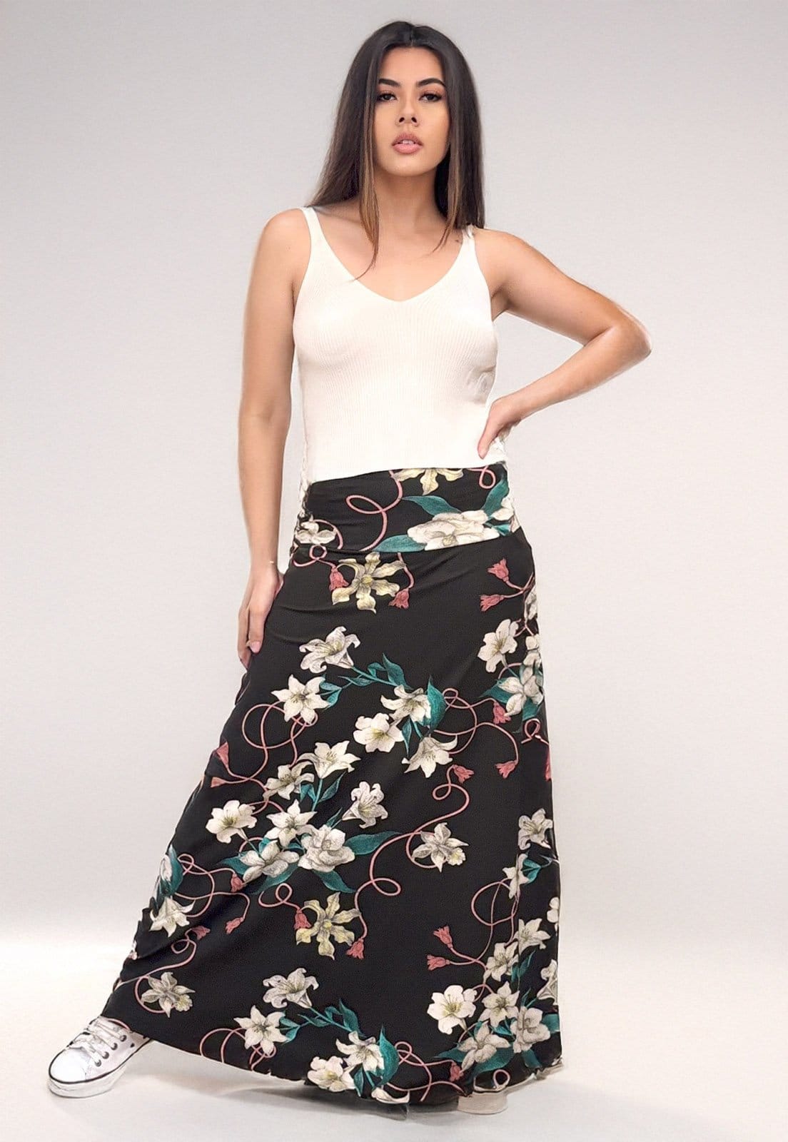 Saia Longa Cabanafree Malha SAZ Estampa Floral