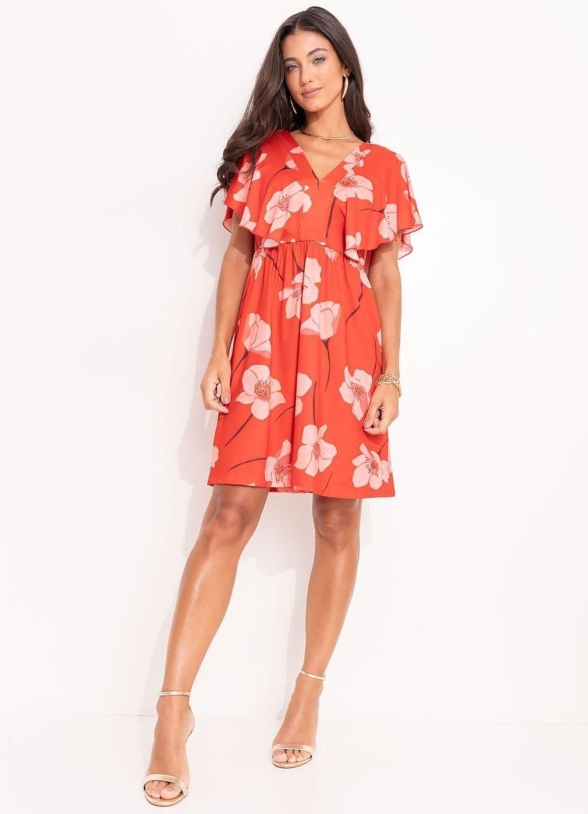 Vestido Curto Malha Fria Flores Colorido