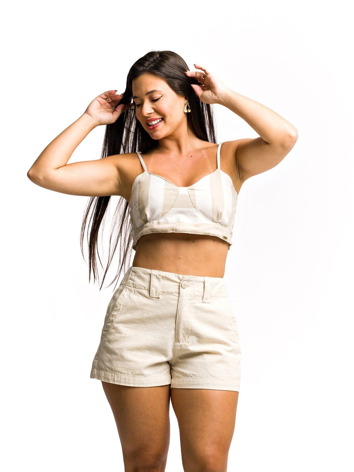 Short Restrito Jeans de Linho Natural - Bege