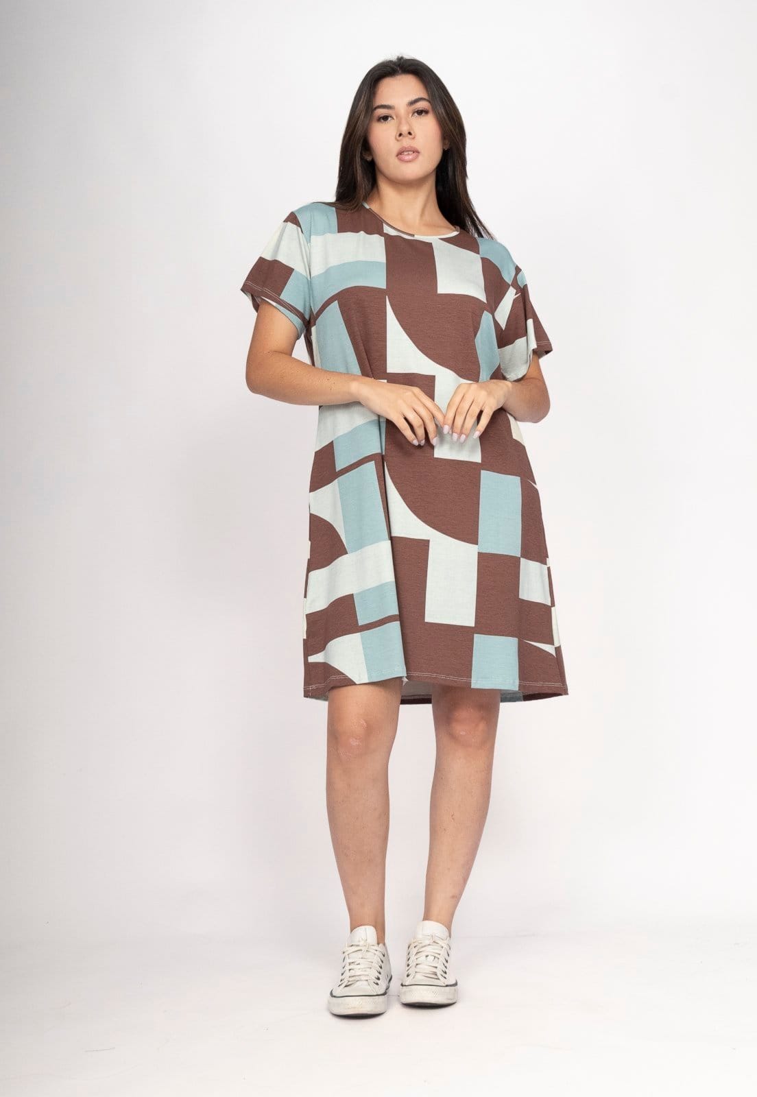 Vista 2 Vestido CabanaFree Amanayara Curto Malha Santa Rosa do Tocantins Cabanafree estampado rosa